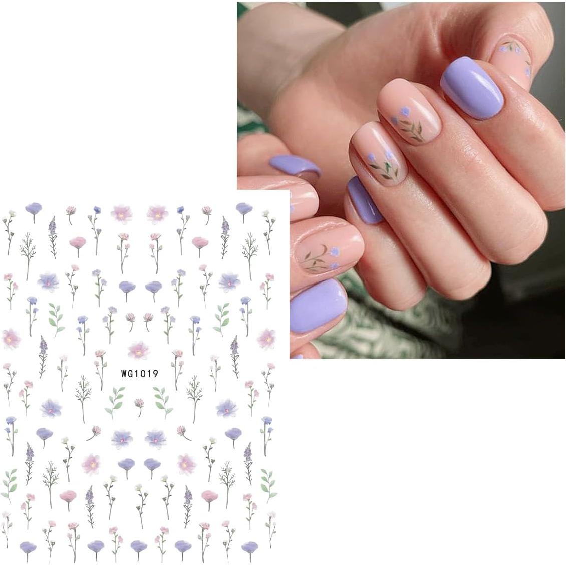 Calcomanías de Uñas JMEOWIO 9 Hojas Flores Coloridas