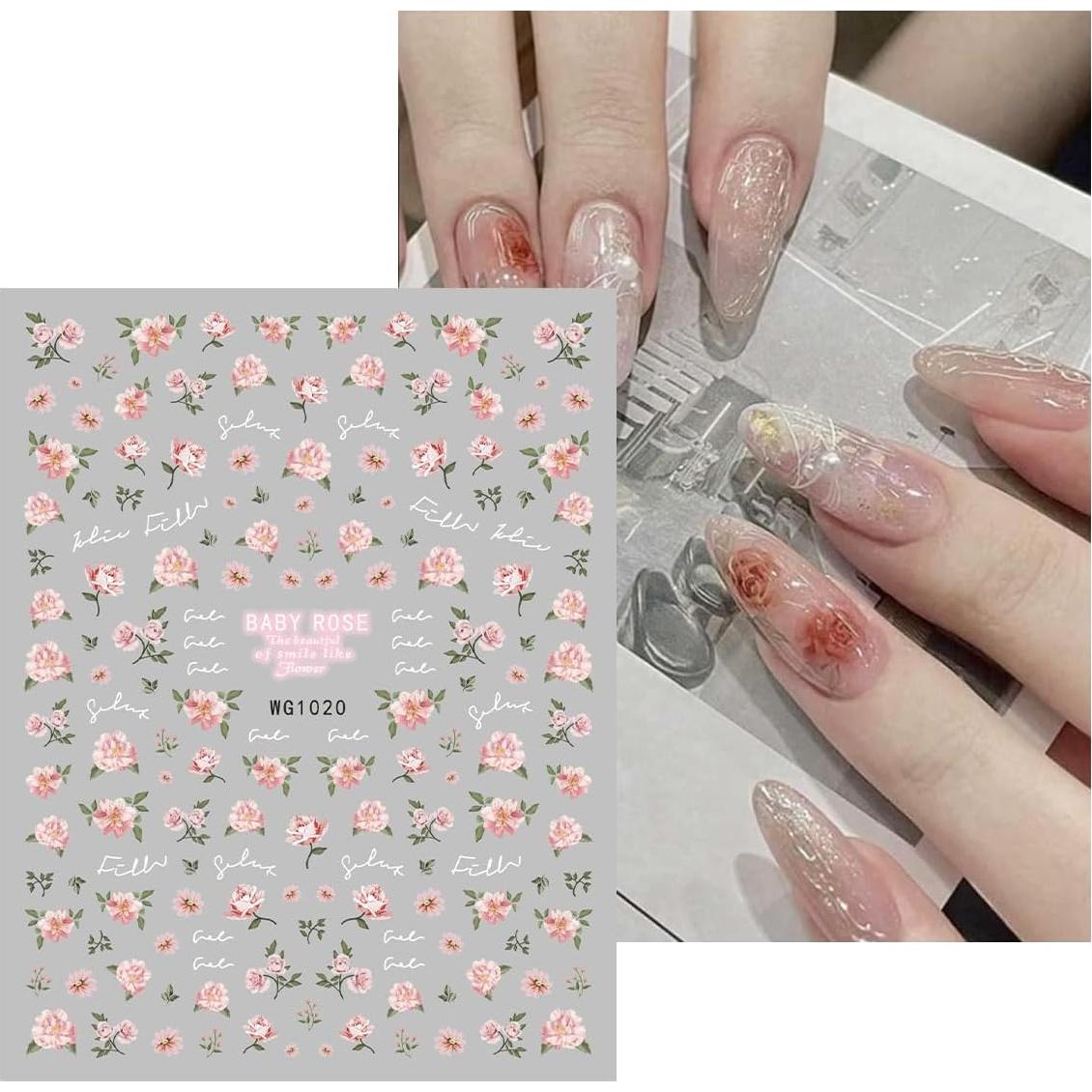 Calcomanías de Uñas JMEOWIO 9 Hojas Flores Coloridas