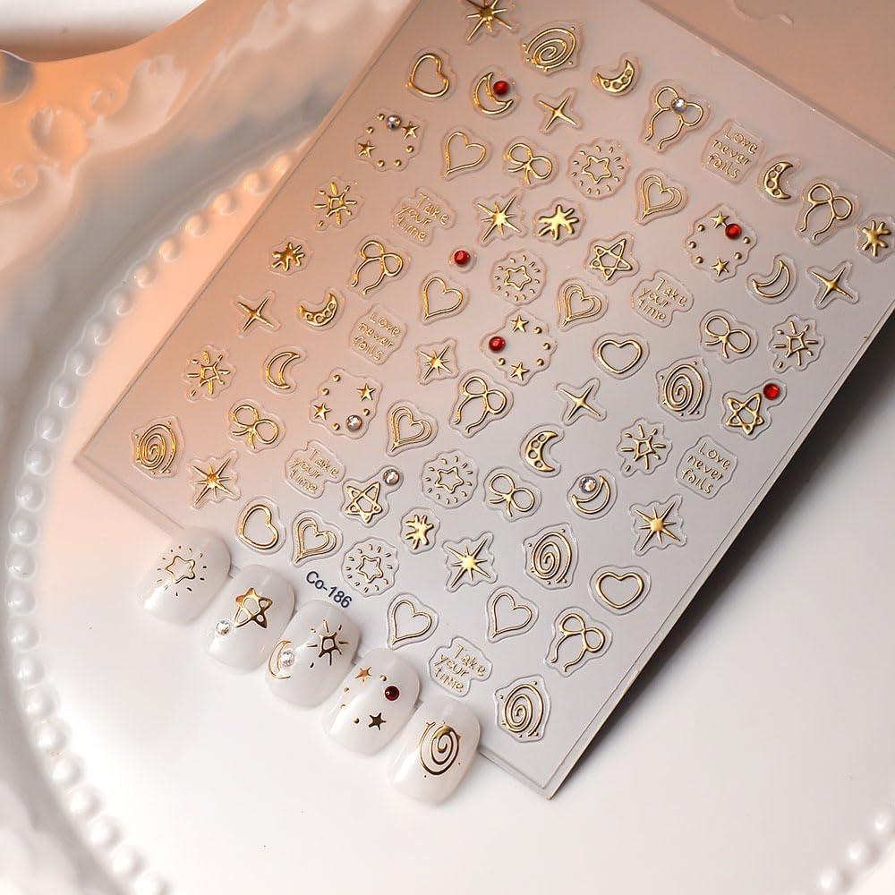 Calcomanías de Uñas Doradas 5D CTTHNBD - Corazón y Estrella