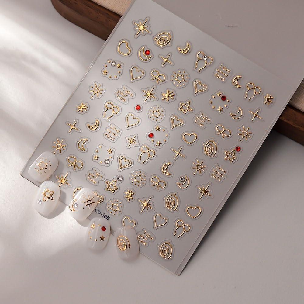 Calcomanías de Uñas Doradas 5D CTTHNBD - Corazón y Estrella