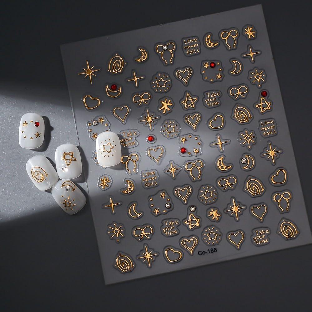 Calcomanías de Uñas Doradas 5D CTTHNBD - Corazón y Estrella