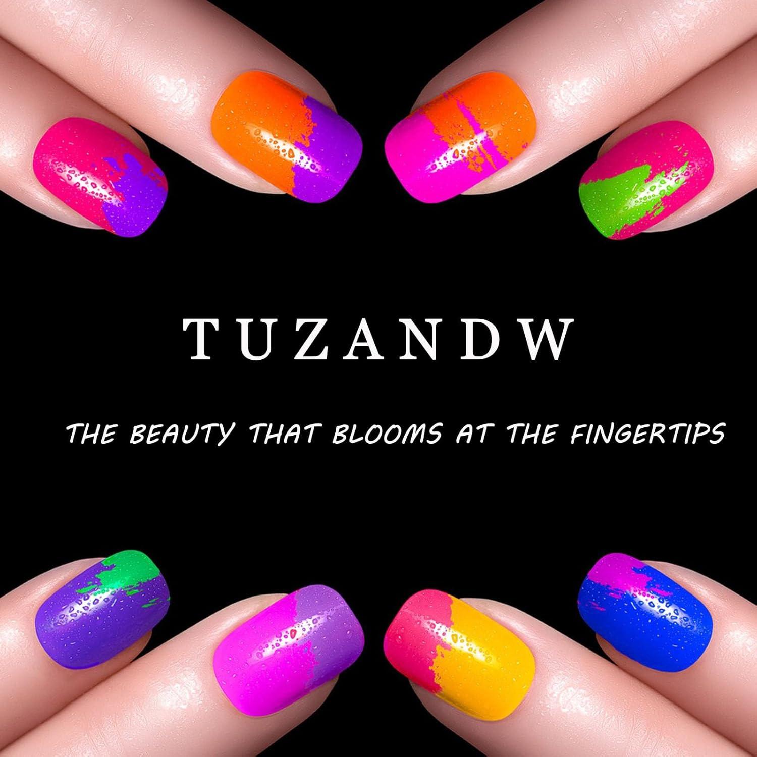 Uñas Postizas Cortas Cuadradas TUZANDW 24 Pcs Brillo Lentejuelas