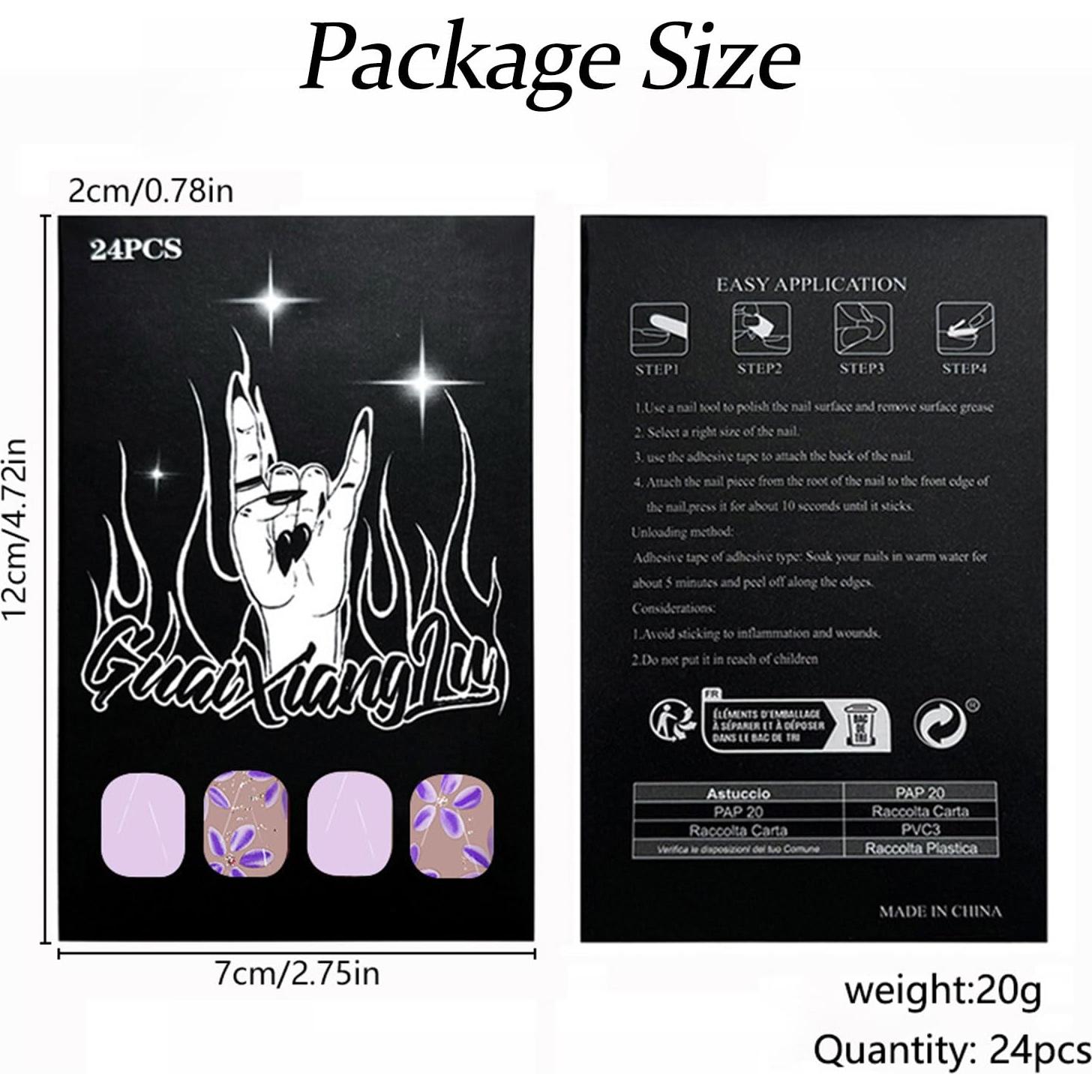 Uñas Postizas Cortas Cuadradas Lnulyaciy 24Pcs Flores