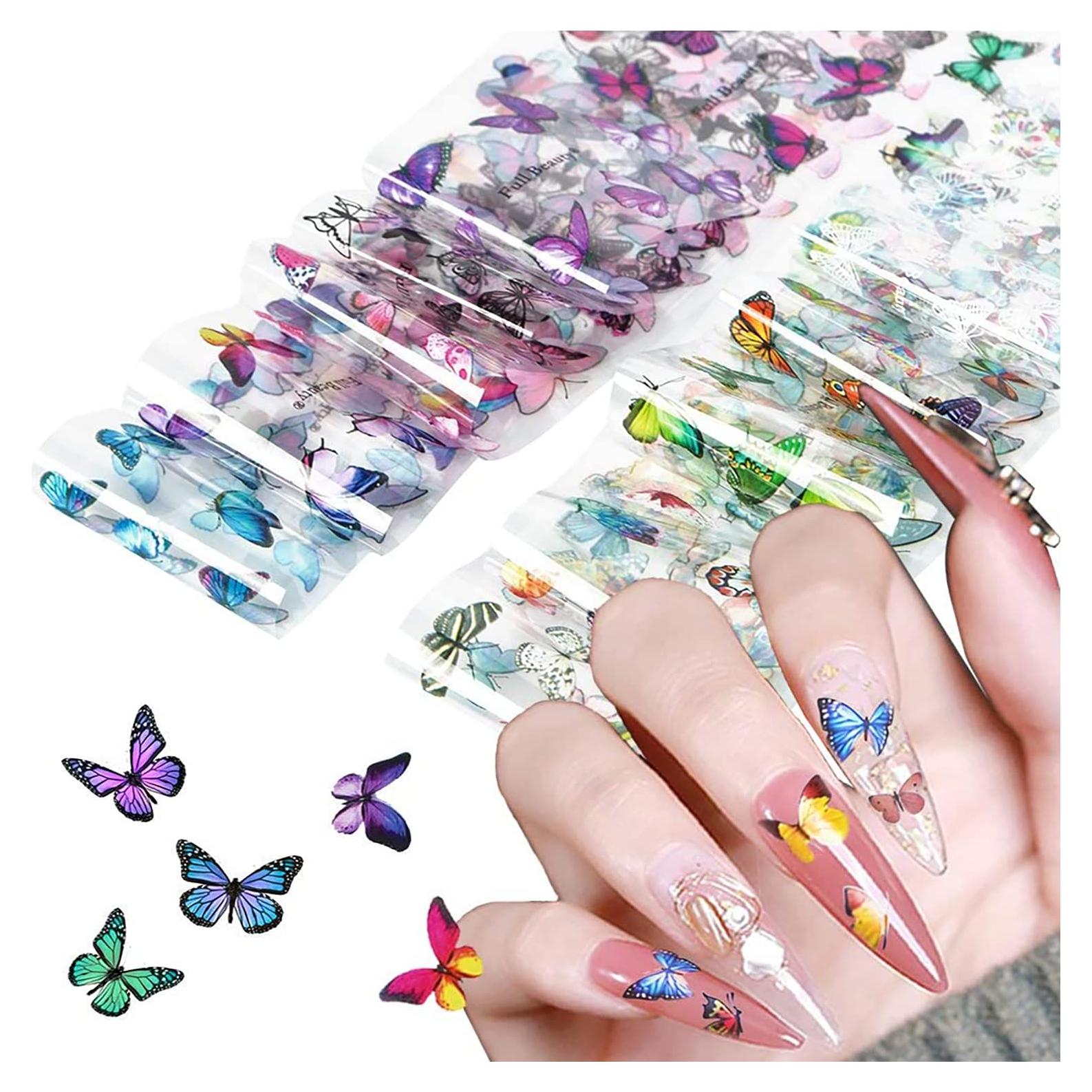 Calcomanías de Foil para Uñas TBRZTR - 10 Hojas Mariposa