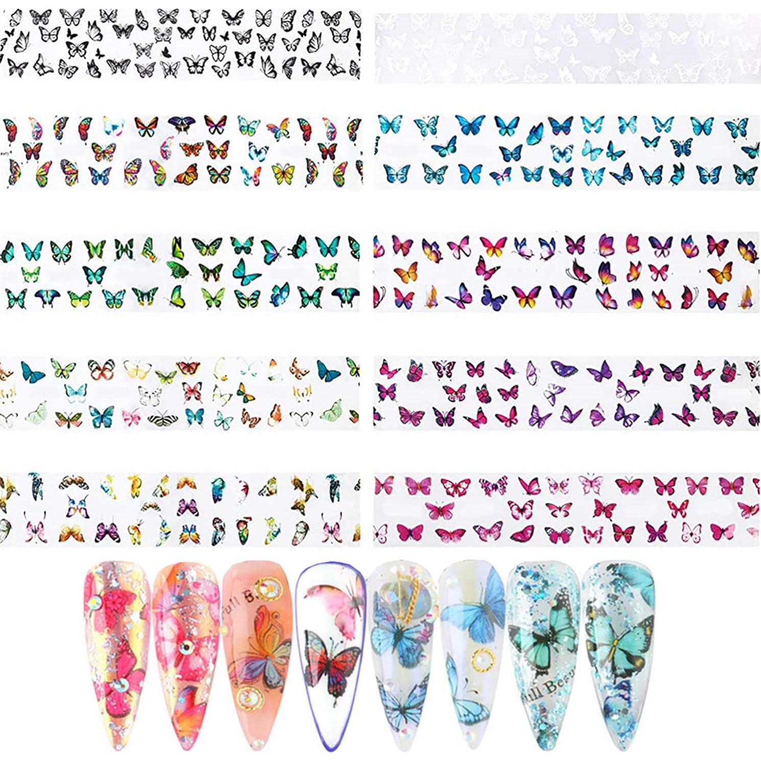 Calcomanías de Foil para Uñas TBRZTR - 10 Hojas Mariposa