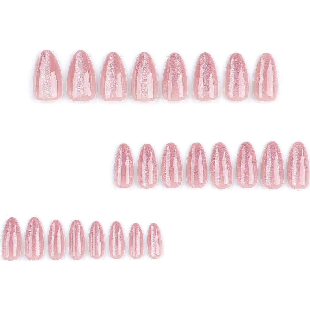 Uñas Postizas Cortas ANDGING Ojo de Gato Rosa 24 Pcs
