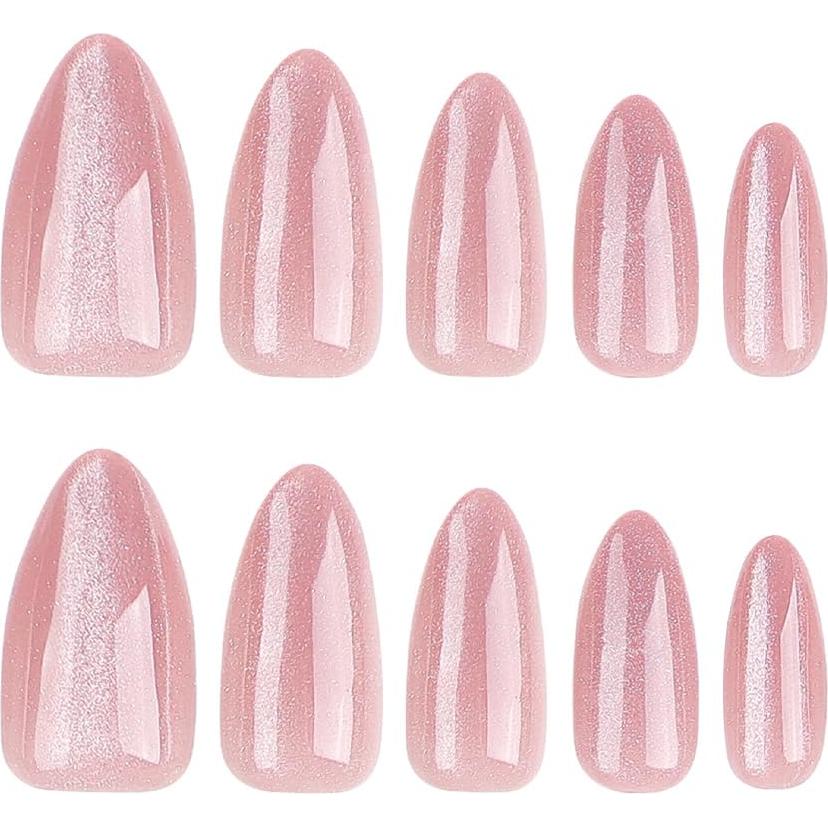 Uñas Postizas Cortas ANDGING Ojo de Gato Rosa 24 Pcs