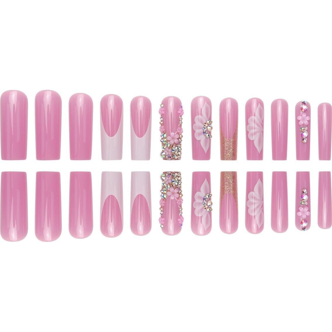 Uñas Postizas Cuadradas Rosadas CTTHNBD 24 Piezas