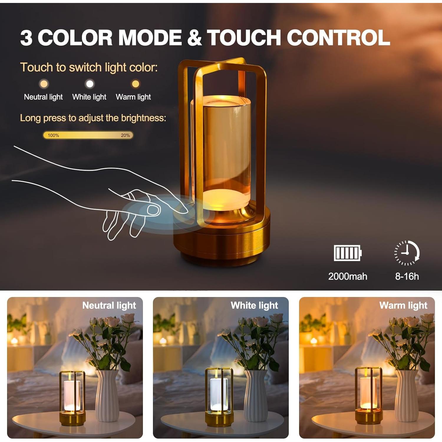 Lámpara de Mesa Inalámbrica LED Touch Metal Cristal Plata