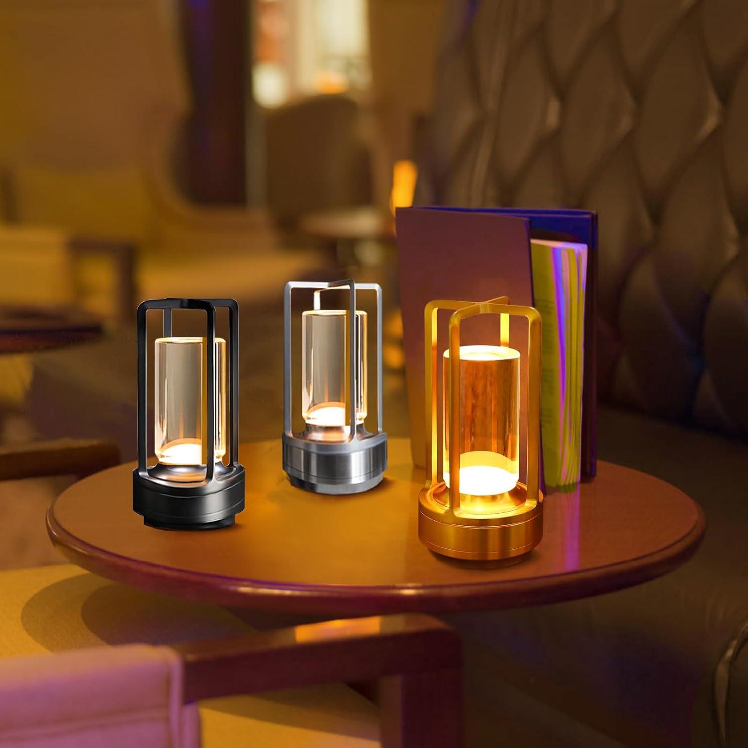 Lámpara de Mesa Inalámbrica LED Touch Metal Cristal Plata