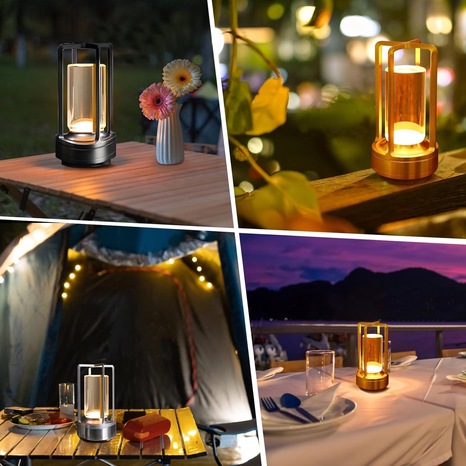 Lámpara de Mesa Inalámbrica LED Touch Metal Cristal Plata