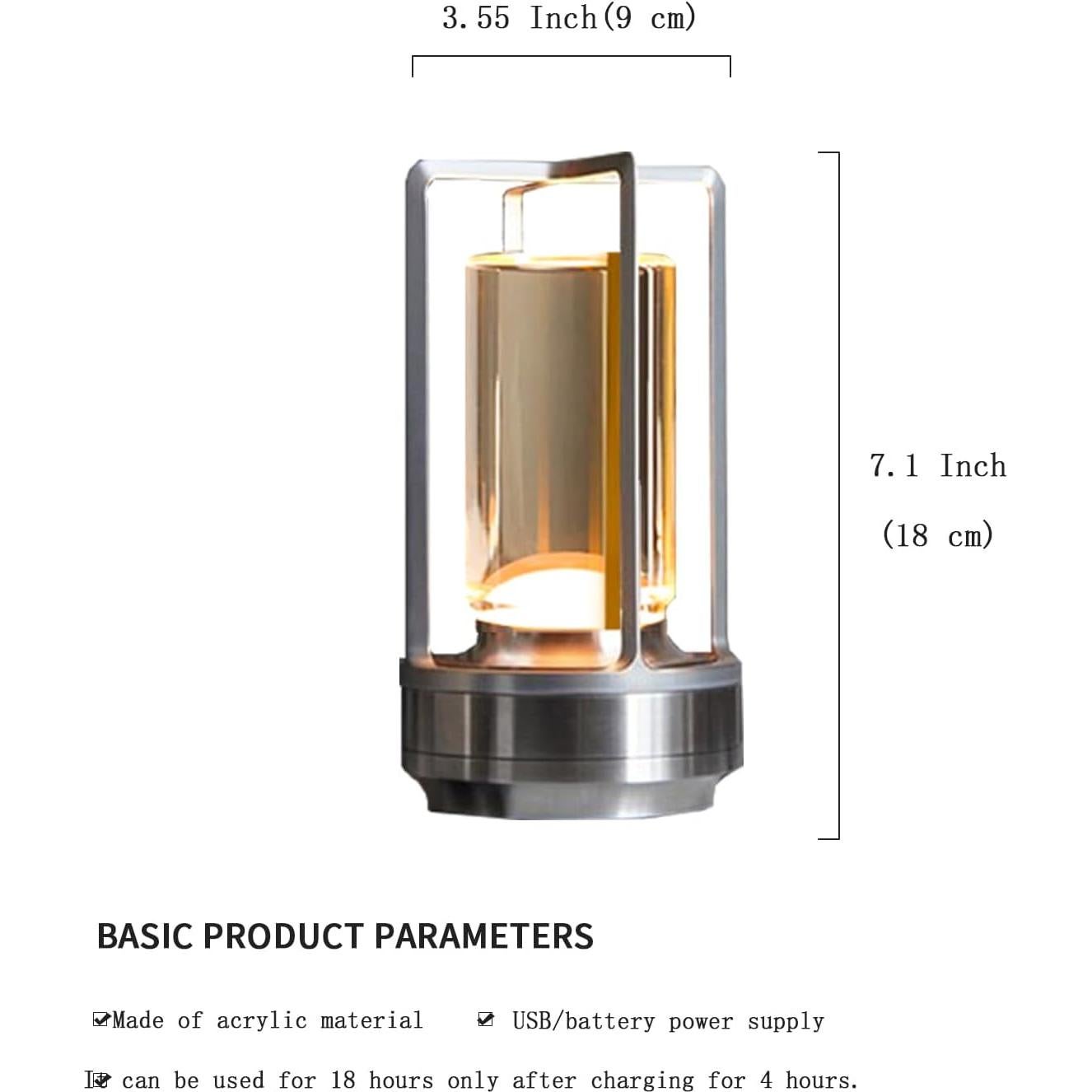 Lámpara de Mesa Inalámbrica LED Touch Metal Cristal Plata