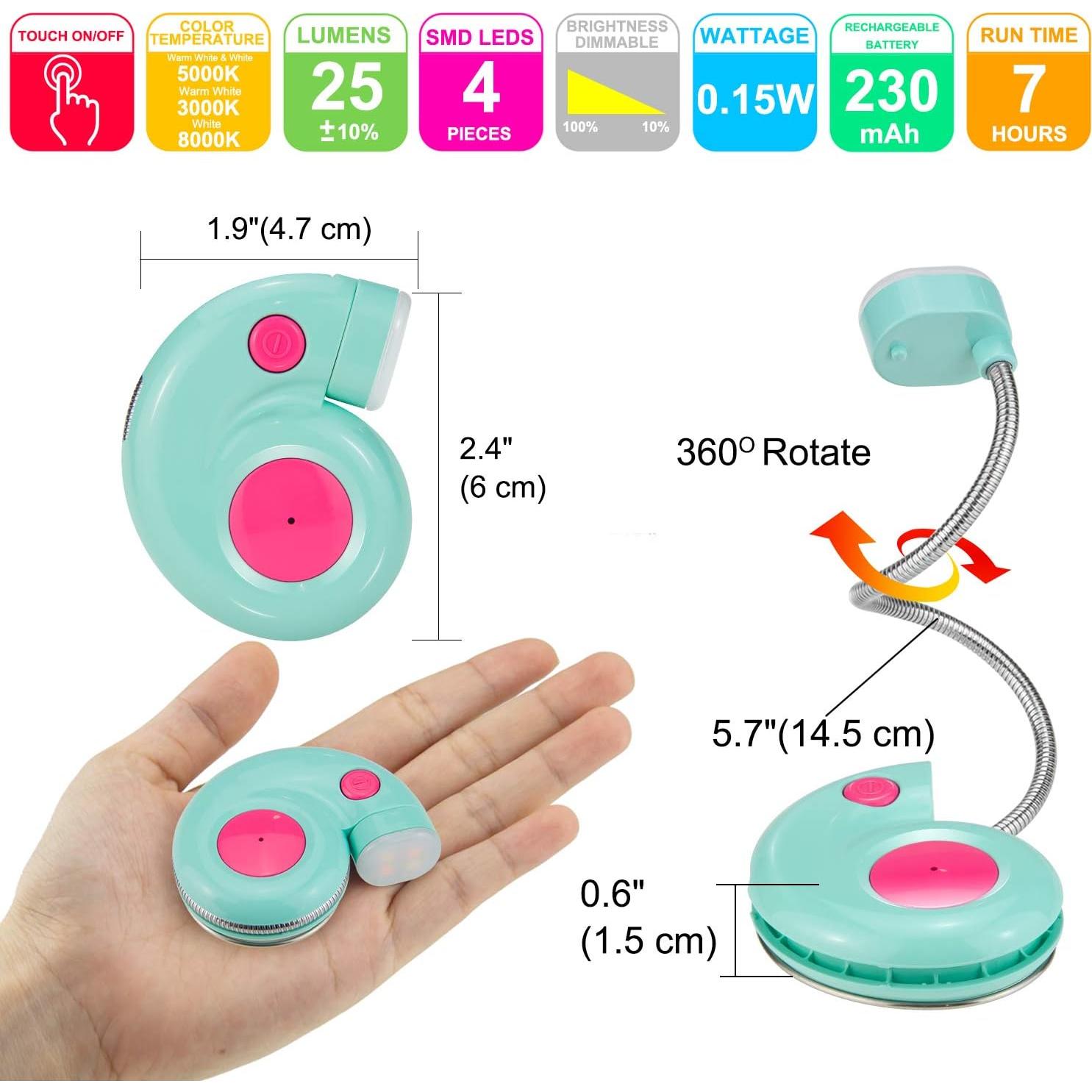 Luz de Libro Recargable HONGUT Azul con 3 Modos de Brillo
