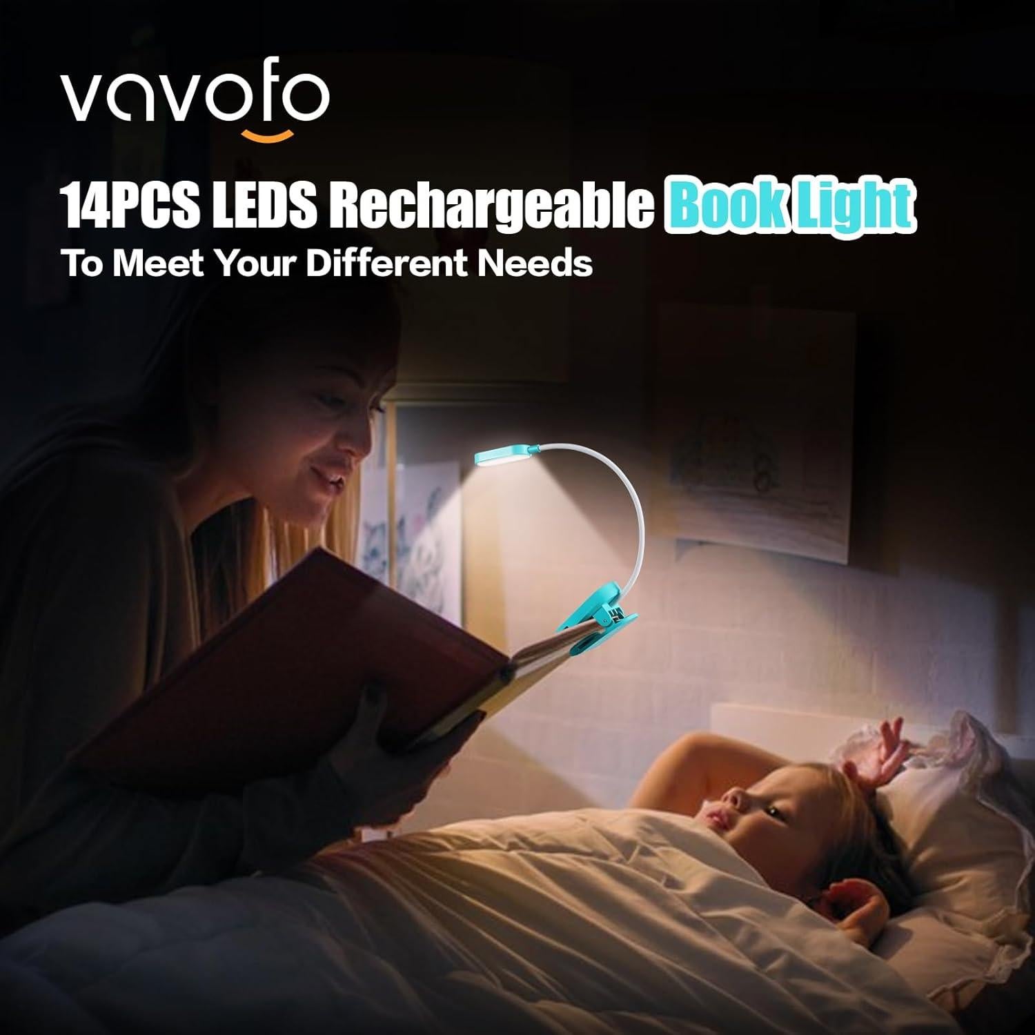 Luz de Lectura Recargable VAVOFO KM-6775 14 LEDs Clip On