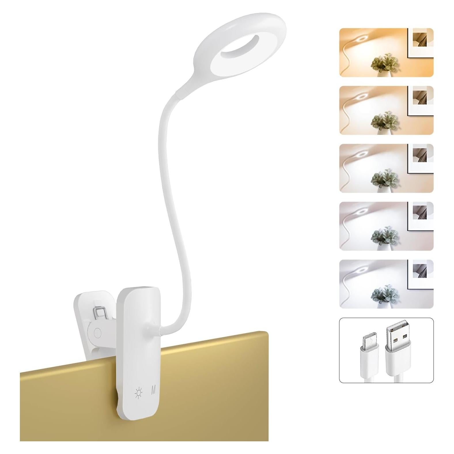 Luz de lectura LED recargable XCYLL con clip y 5 modos
