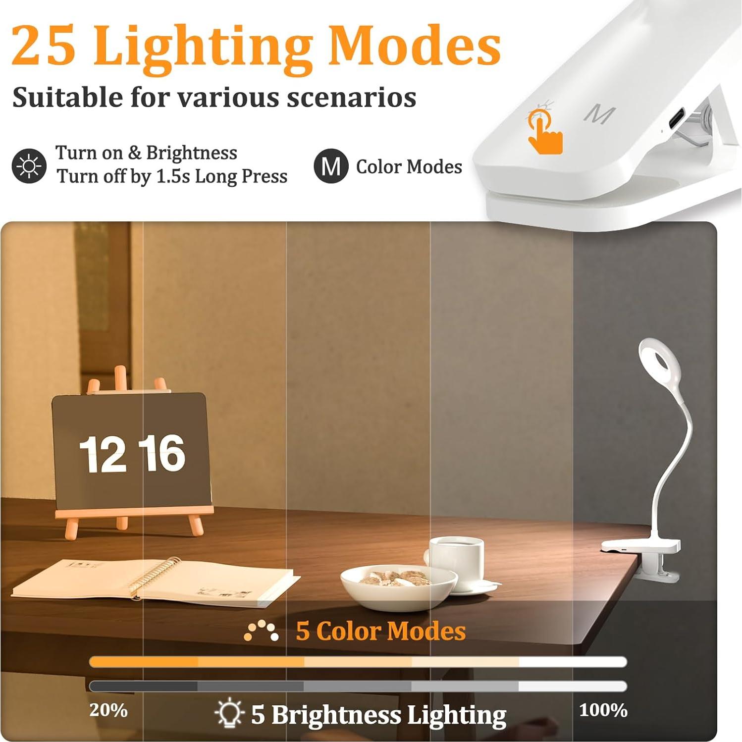 Luz de lectura LED recargable XCYLL con clip y 5 modos