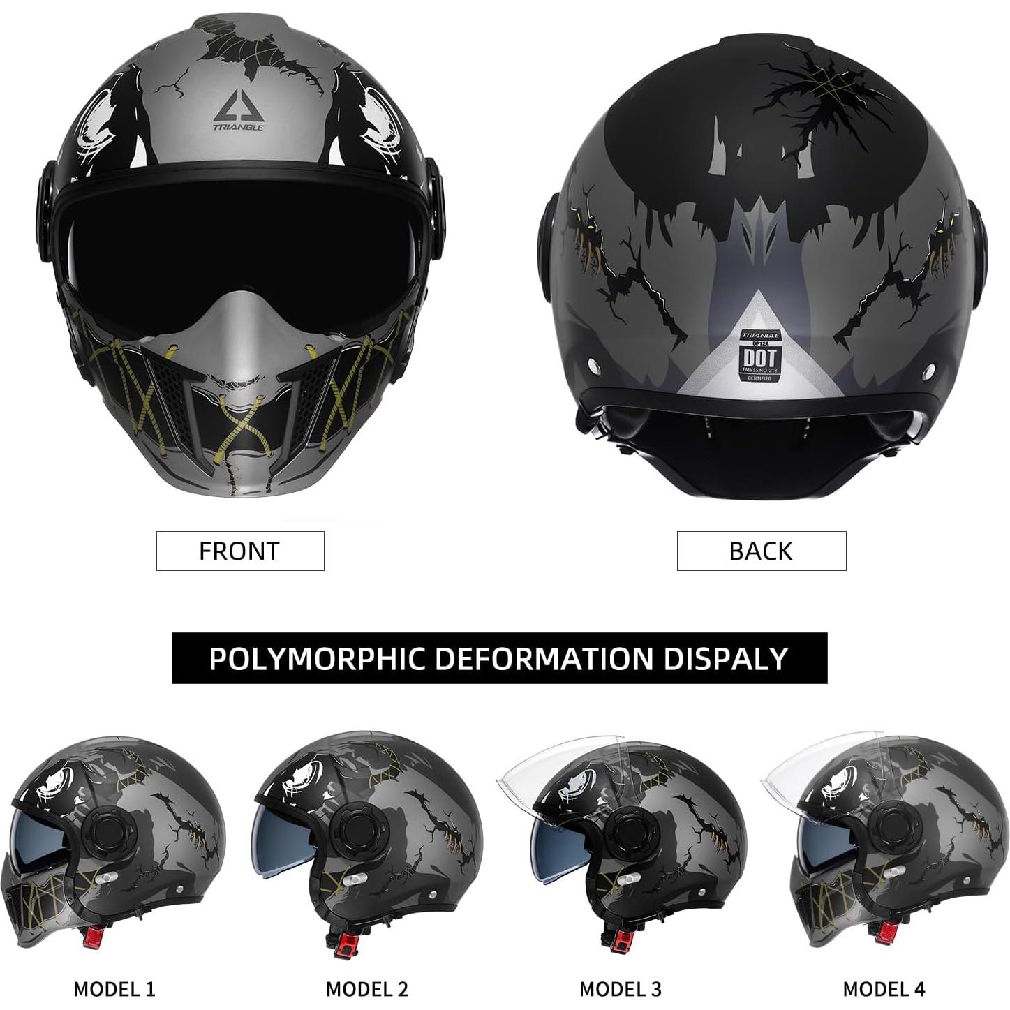 Casco de Moto TRIANGLE OP12A Doble Visor Verde Fluorescente