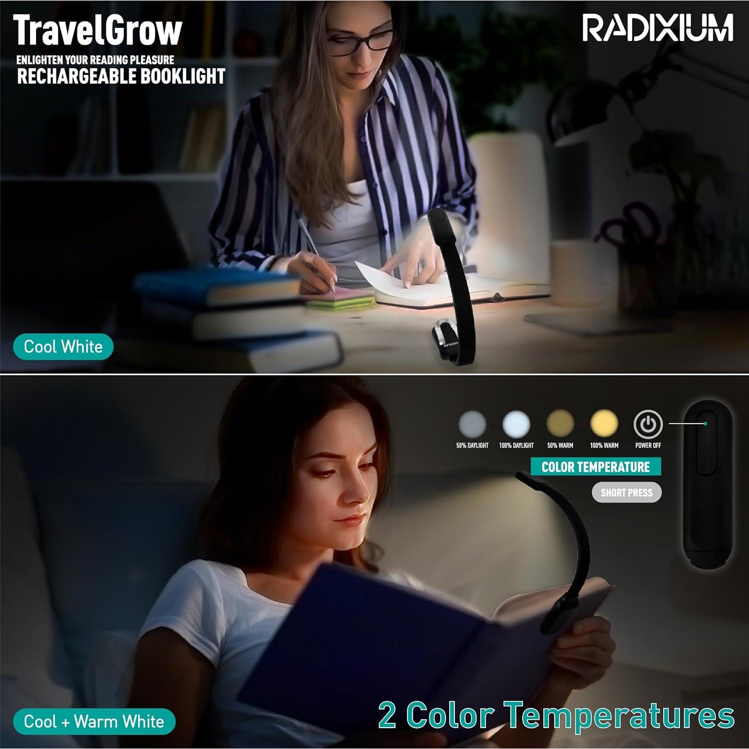 Luz de Lectura Recargable LED Radixium, 4 Temperaturas, 2 Piezas