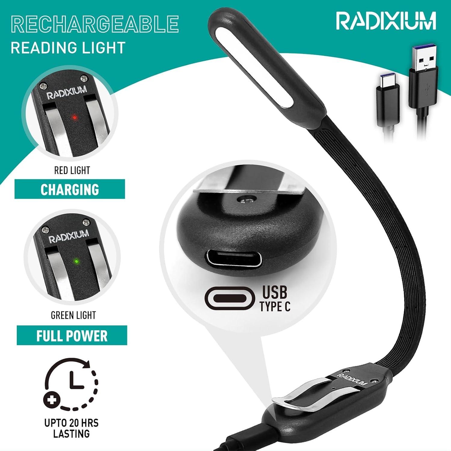 Luz de Lectura Recargable LED Radixium, 4 Temperaturas, 2 Piezas
