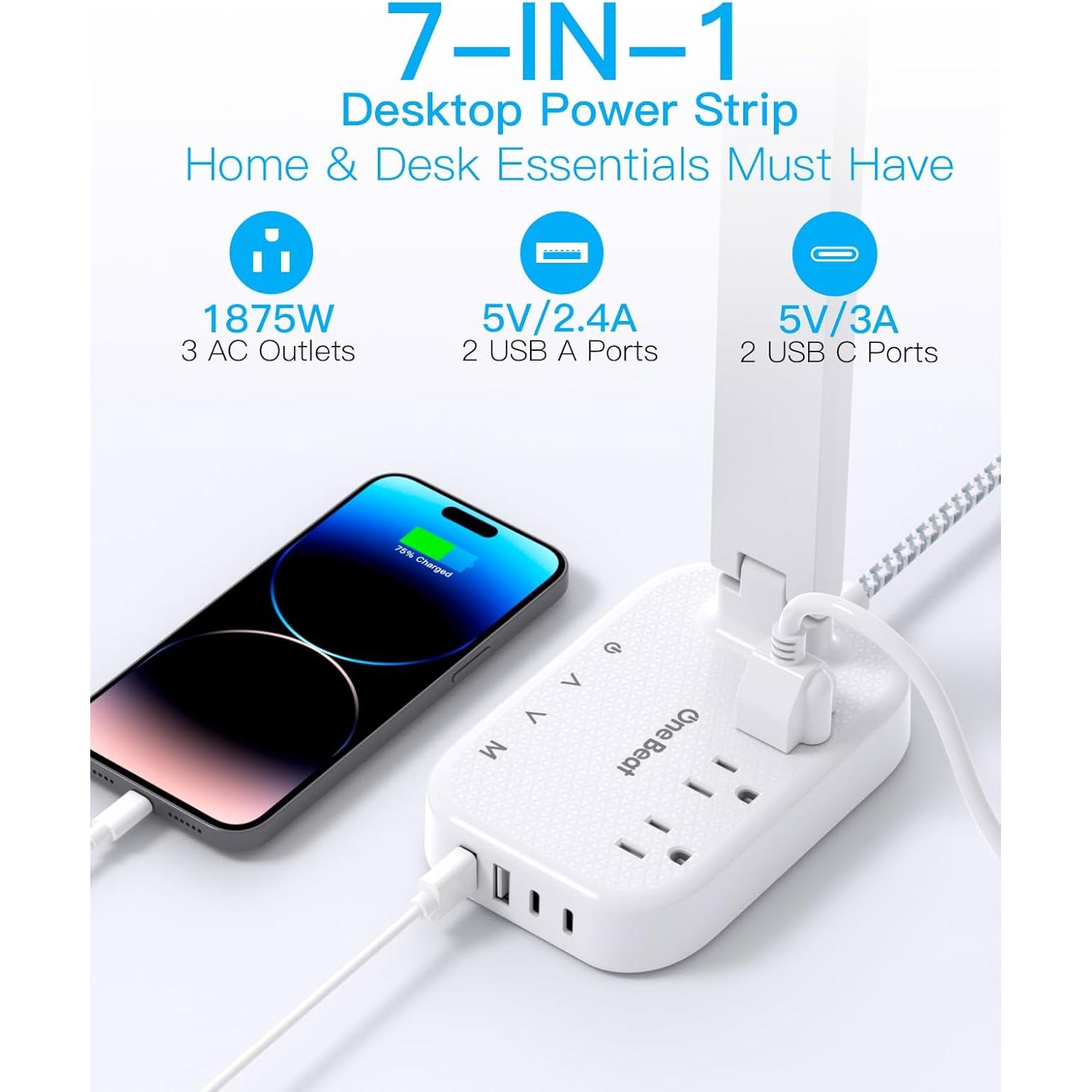 Regleta de Enchufes One Beat con Lámpara LED 1.5m 3 Salidas