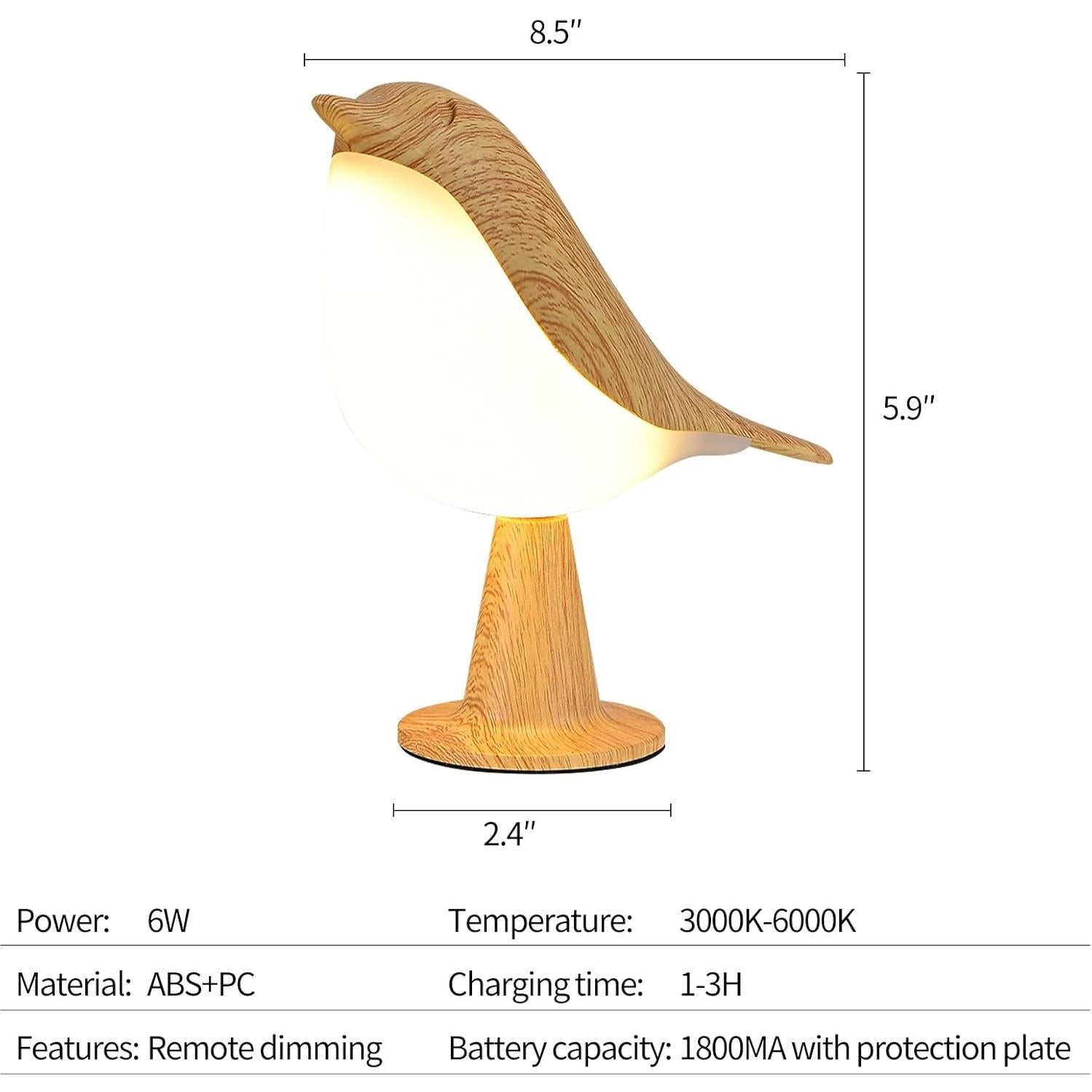 Lámpara de Escritorio HOGXUAE Pájaro LED Recargable 3 Colores