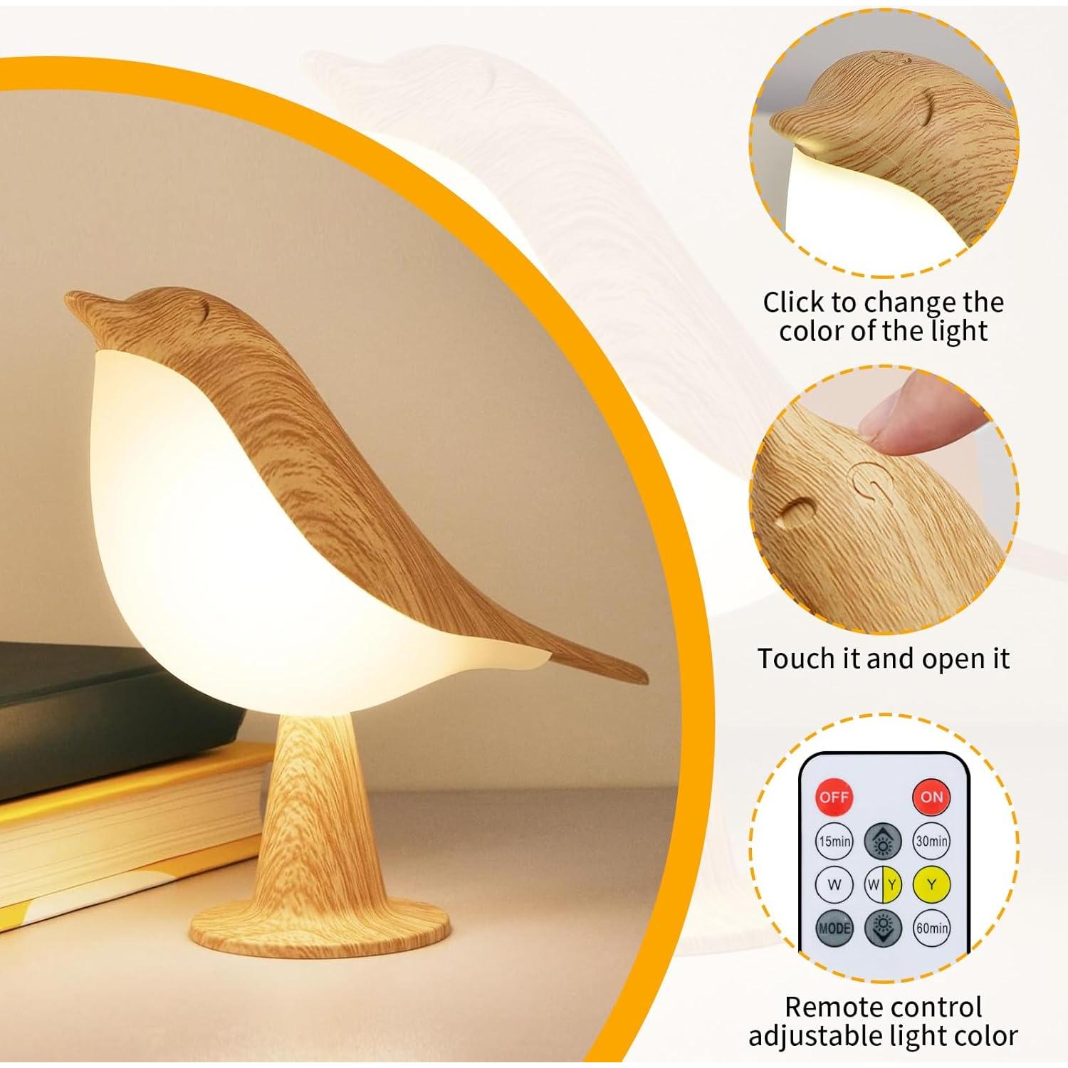 Lámpara de Escritorio HOGXUAE Pájaro LED Recargable 3 Colores