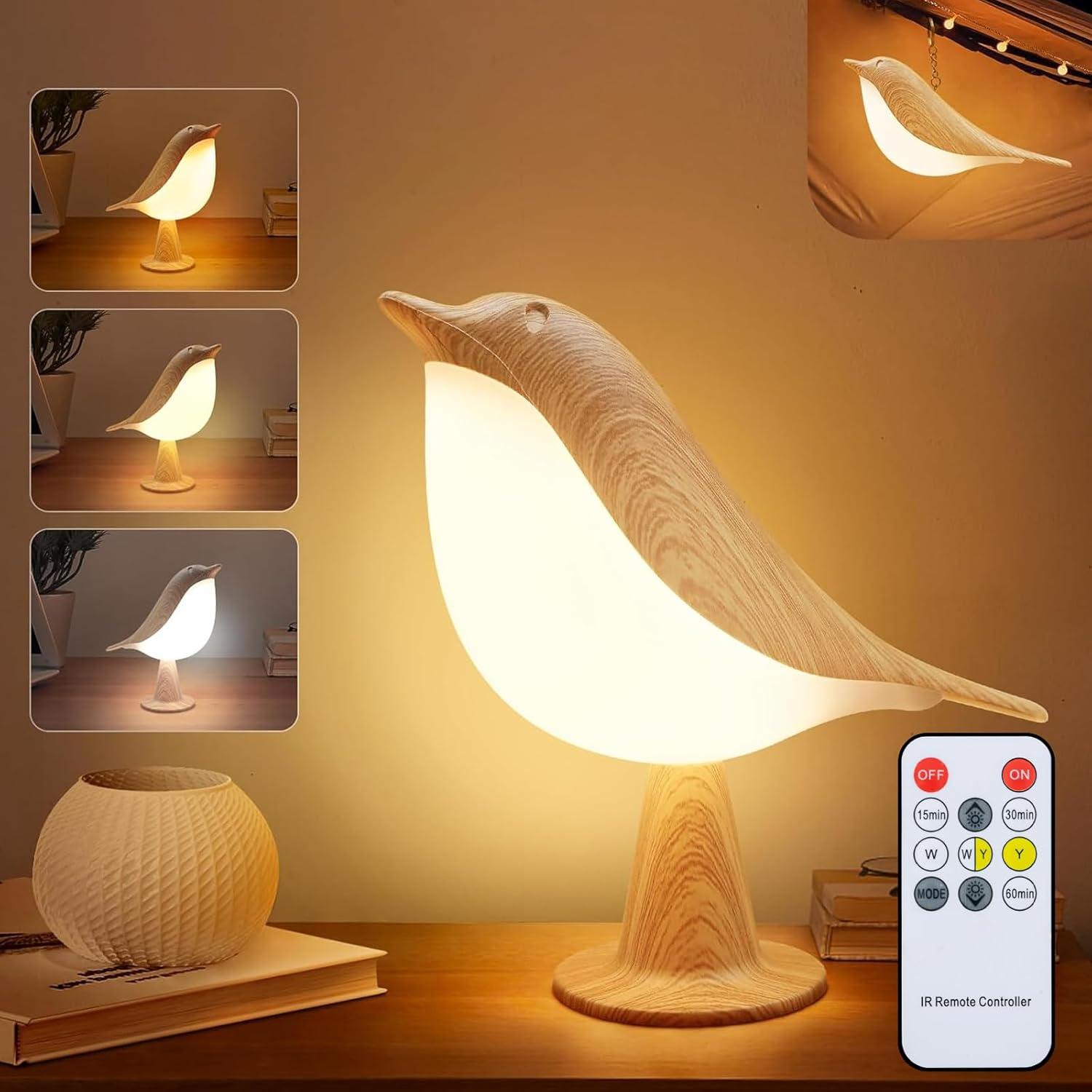 Lámpara de Escritorio HOGXUAE Pájaro LED Recargable 3 Colores