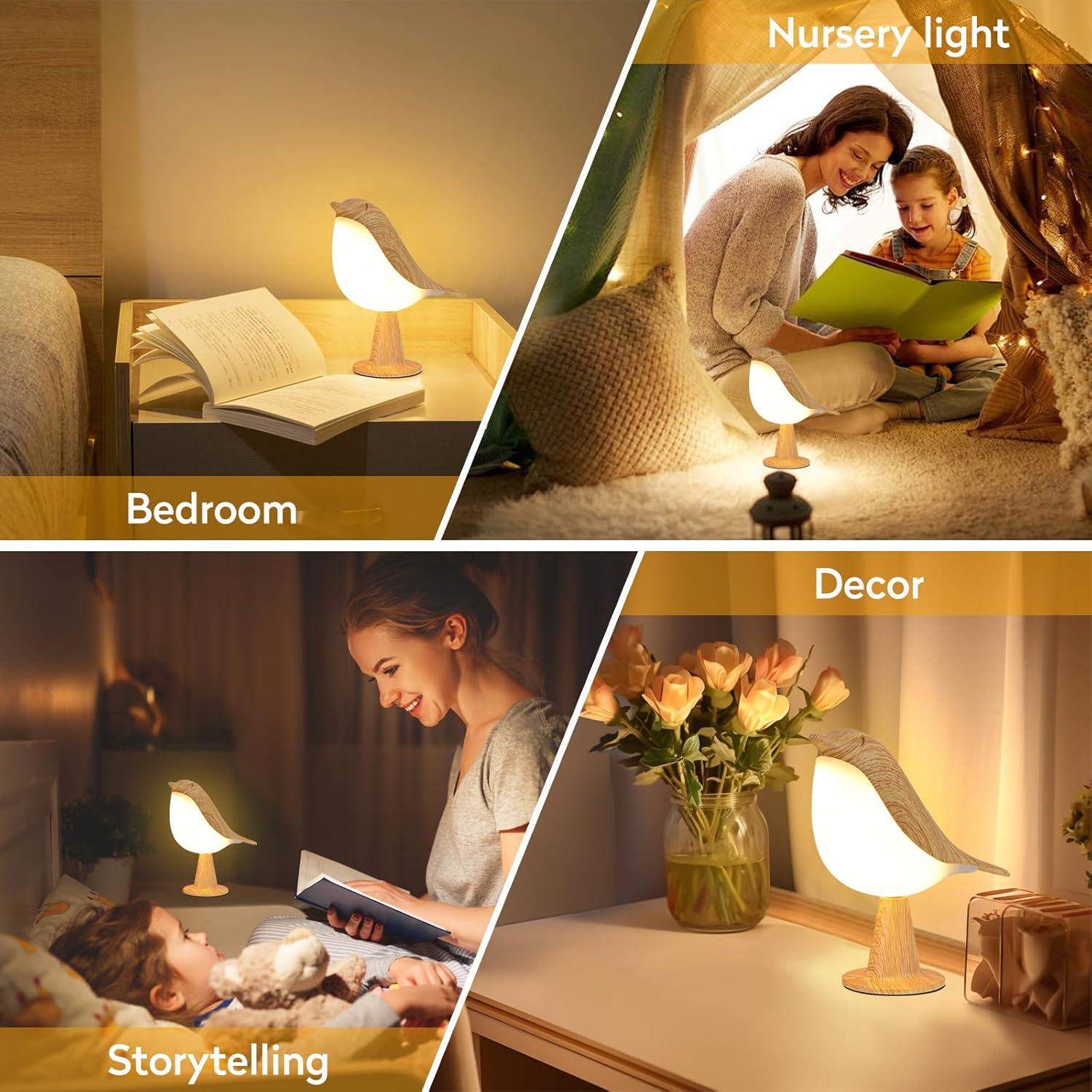 Lámpara de Escritorio HOGXUAE Pájaro LED Recargable 3 Colores