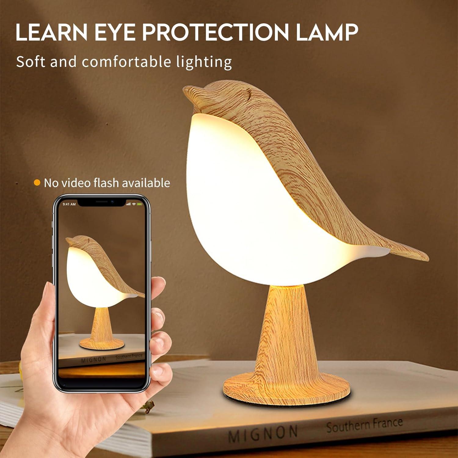 Lámpara de Escritorio HOGXUAE Pájaro LED Recargable 3 Colores