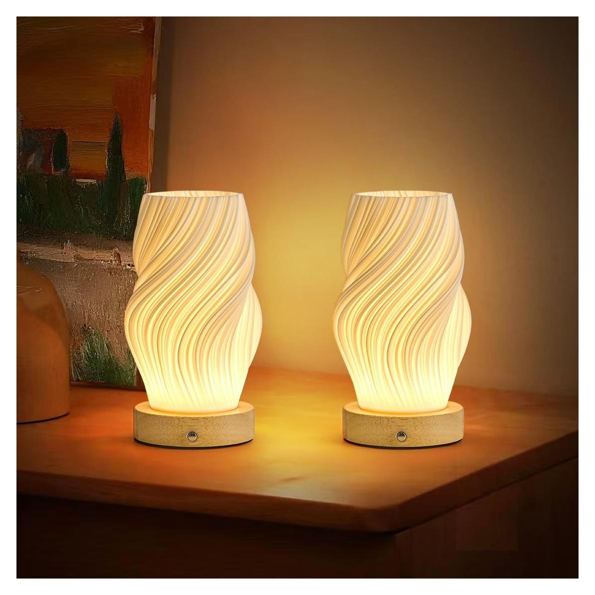 Small Battery Operated Lamp, Modern Table Lamp, Rechargeable, Touch Control, 3 Color Temperature, Dimmable, Bedside Table, Flame (Pack of 2)