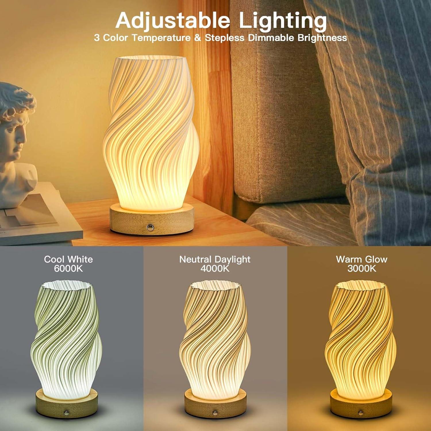 Small Battery Operated Lamp, Modern Table Lamp, Rechargeable, Touch Control, 3 Color Temperature, Dimmable, Bedside Table, Flame (Pack of 2)