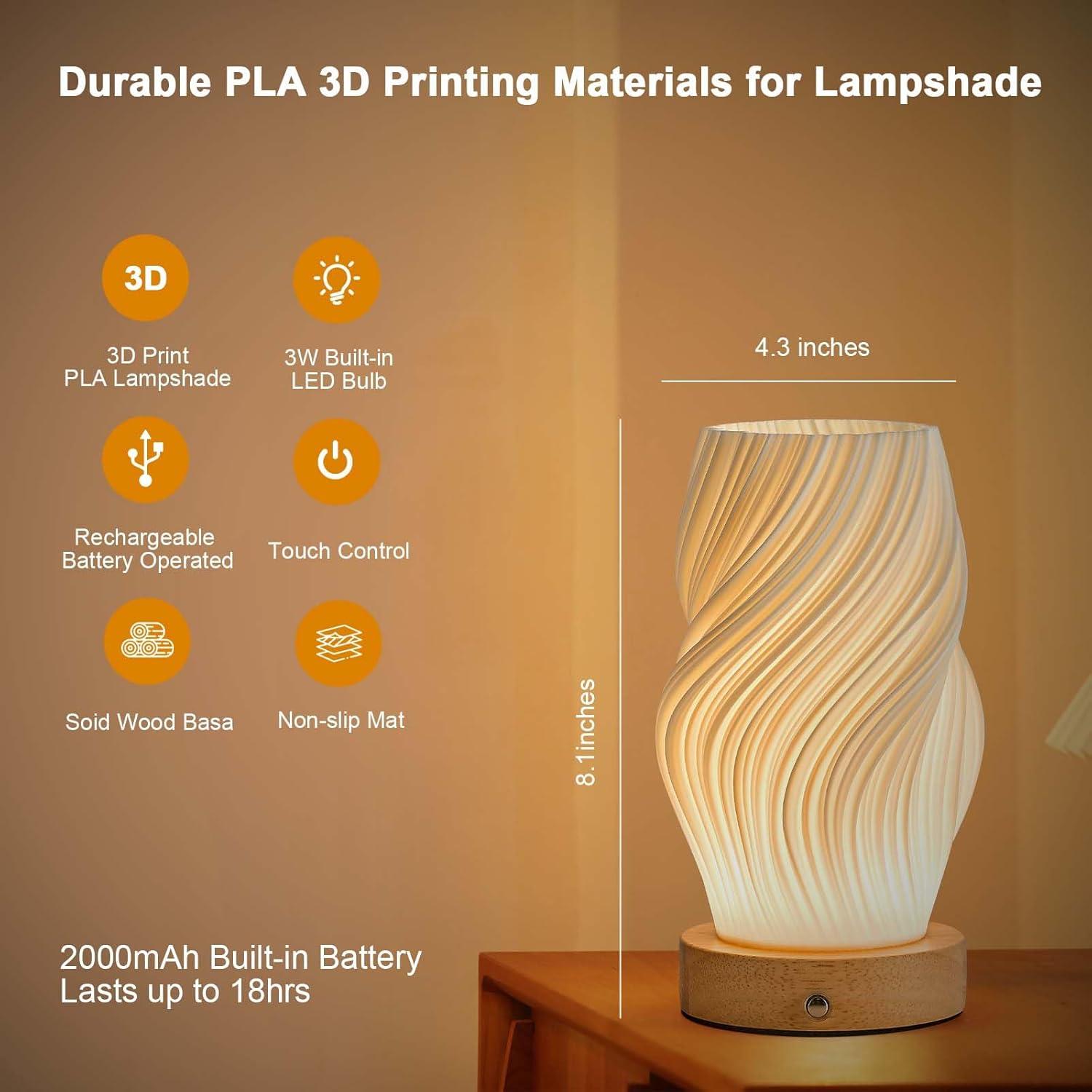 Small Battery Operated Lamp, Modern Table Lamp, Rechargeable, Touch Control, 3 Color Temperature, Dimmable, Bedside Table, Flame (Pack of 2)