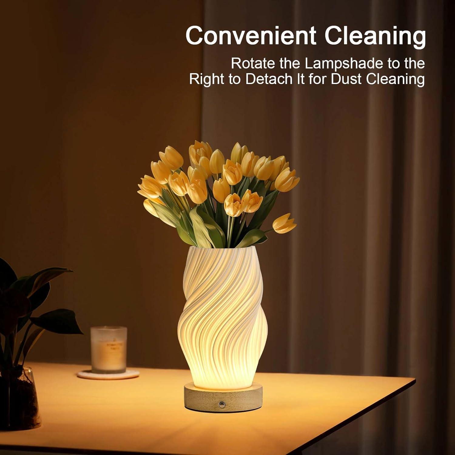 Small Battery Operated Lamp, Modern Table Lamp, Rechargeable, Touch Control, 3 Color Temperature, Dimmable, Bedside Table, Flame (Pack of 2)