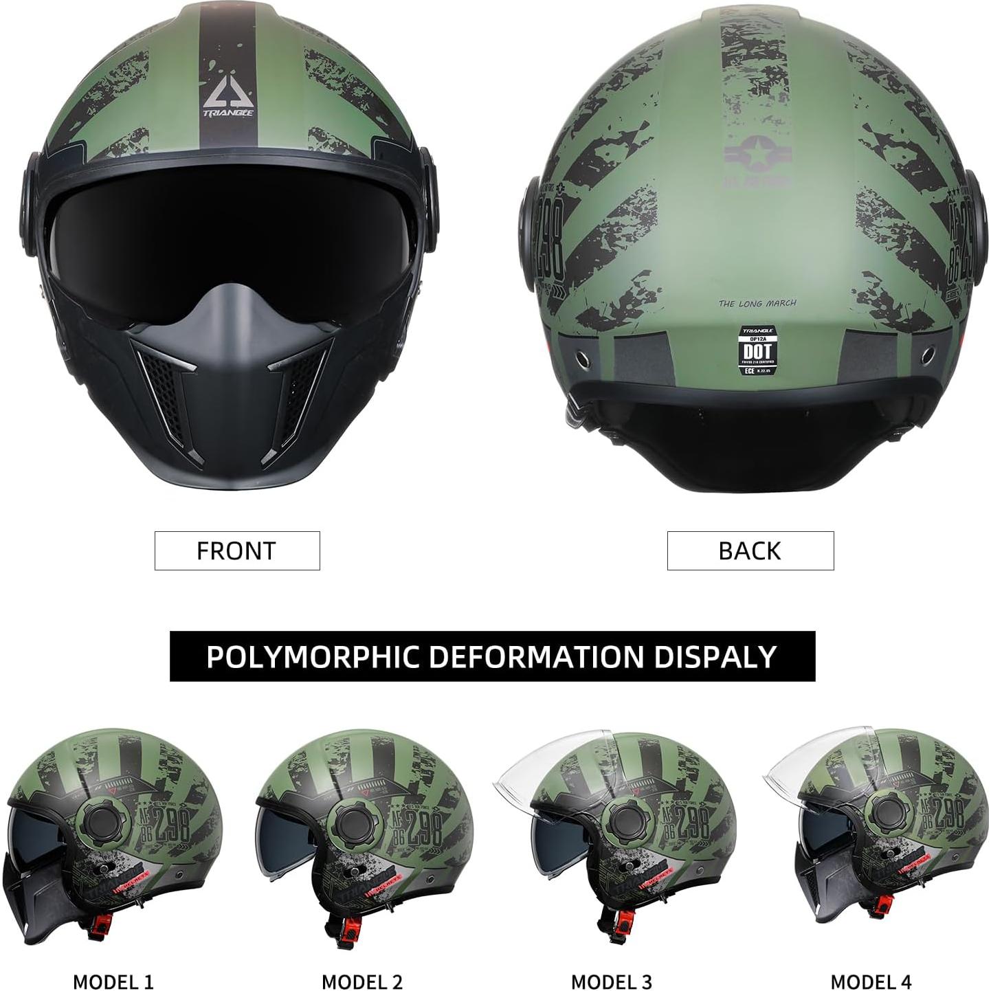 Casco de Motocicleta TRIANGLE OP12A Verde Doble Visor XXL