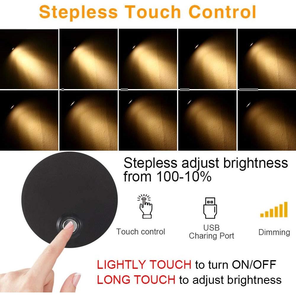 Luz de Lectura LED Regulable WisHomee con USB 12V - 2 Paquete