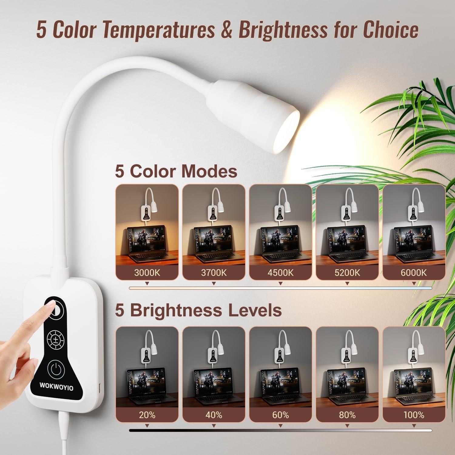 Luz de Lectura Montada en Pared WOKWOYIO con Sensor y USB-C