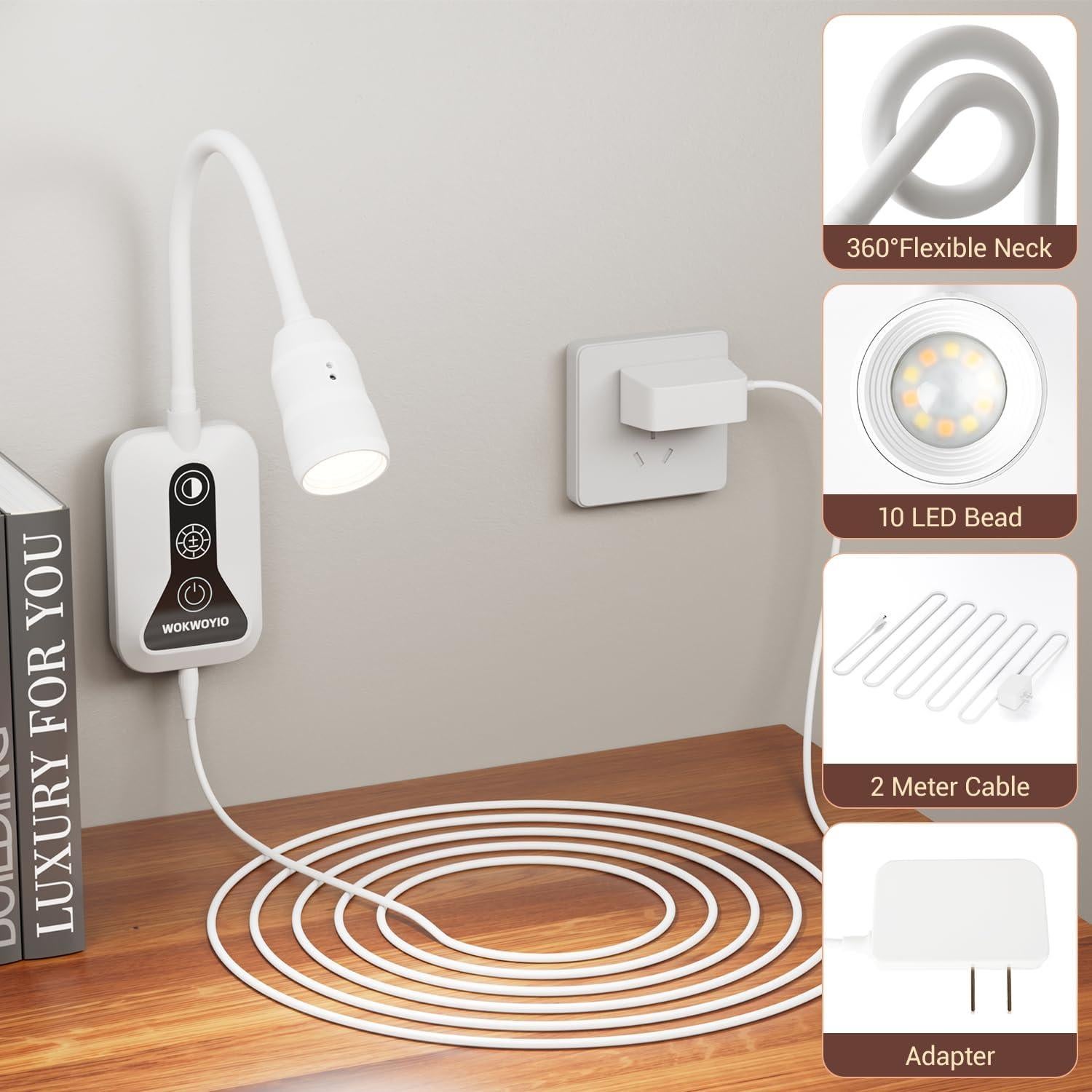 Luz de Lectura Montada en Pared WOKWOYIO con Sensor y USB-C