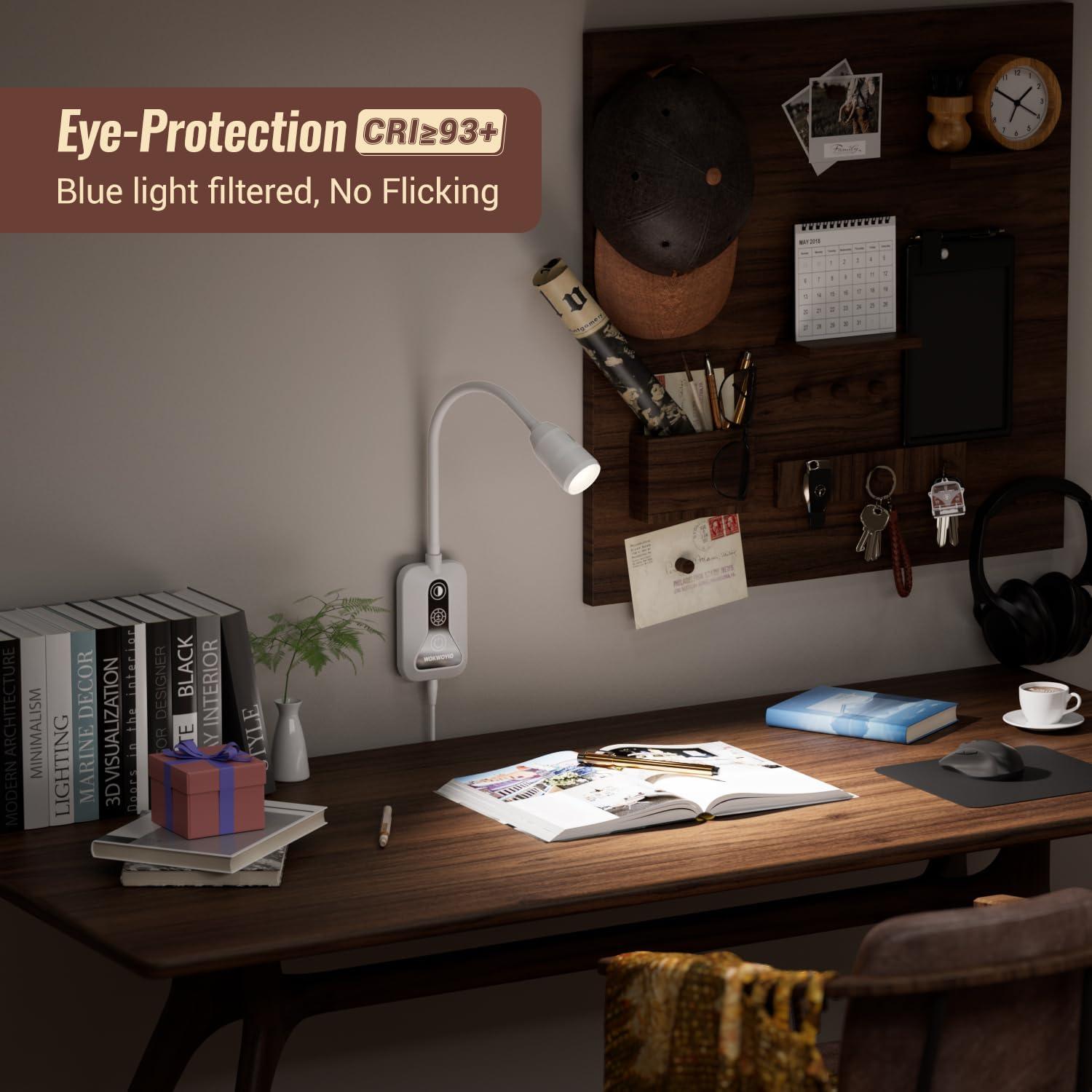 Luz de Lectura Montada en Pared WOKWOYIO con Sensor y USB-C