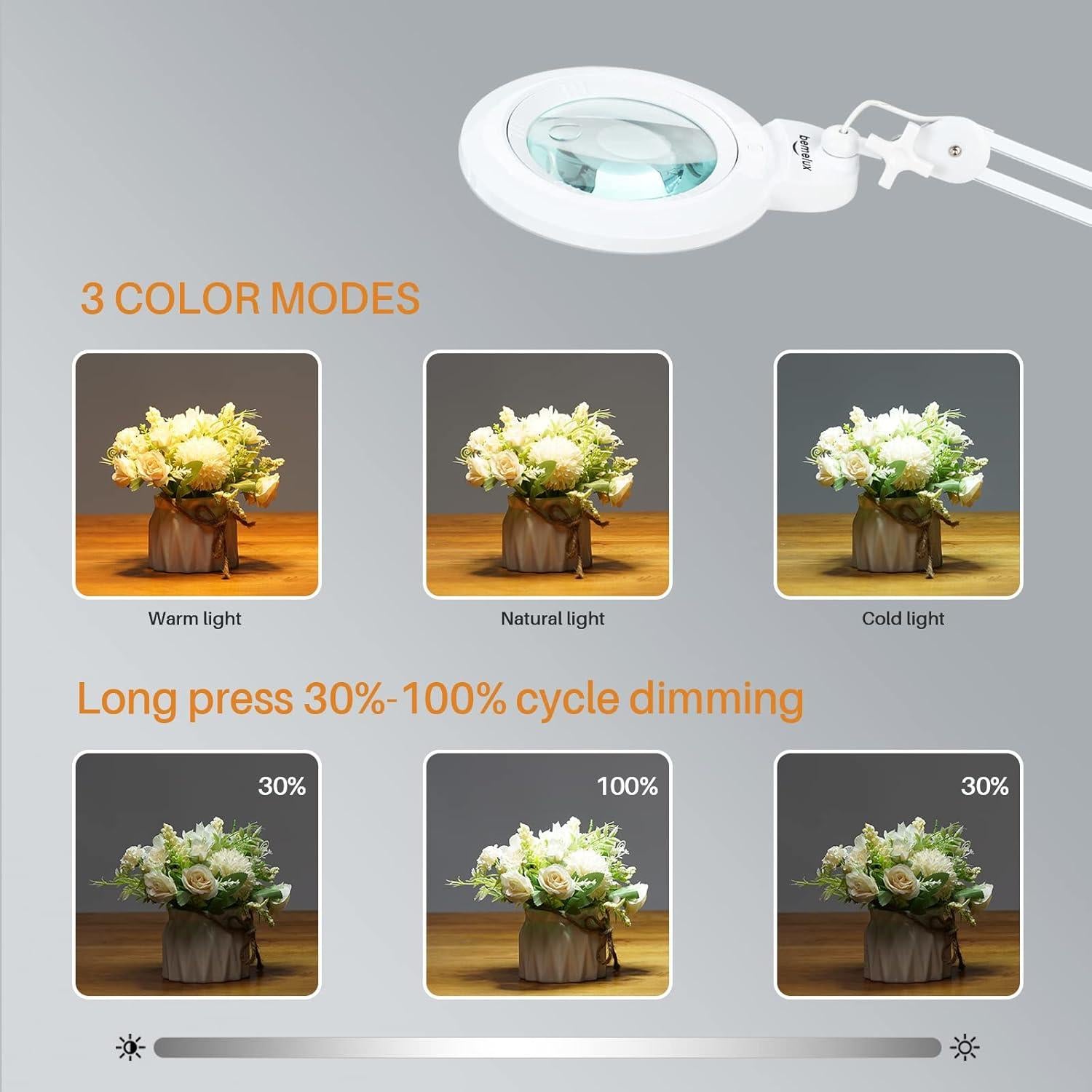 Lámpara de escritorio con lupa Bemelux 6" LED 1200 lúmenes