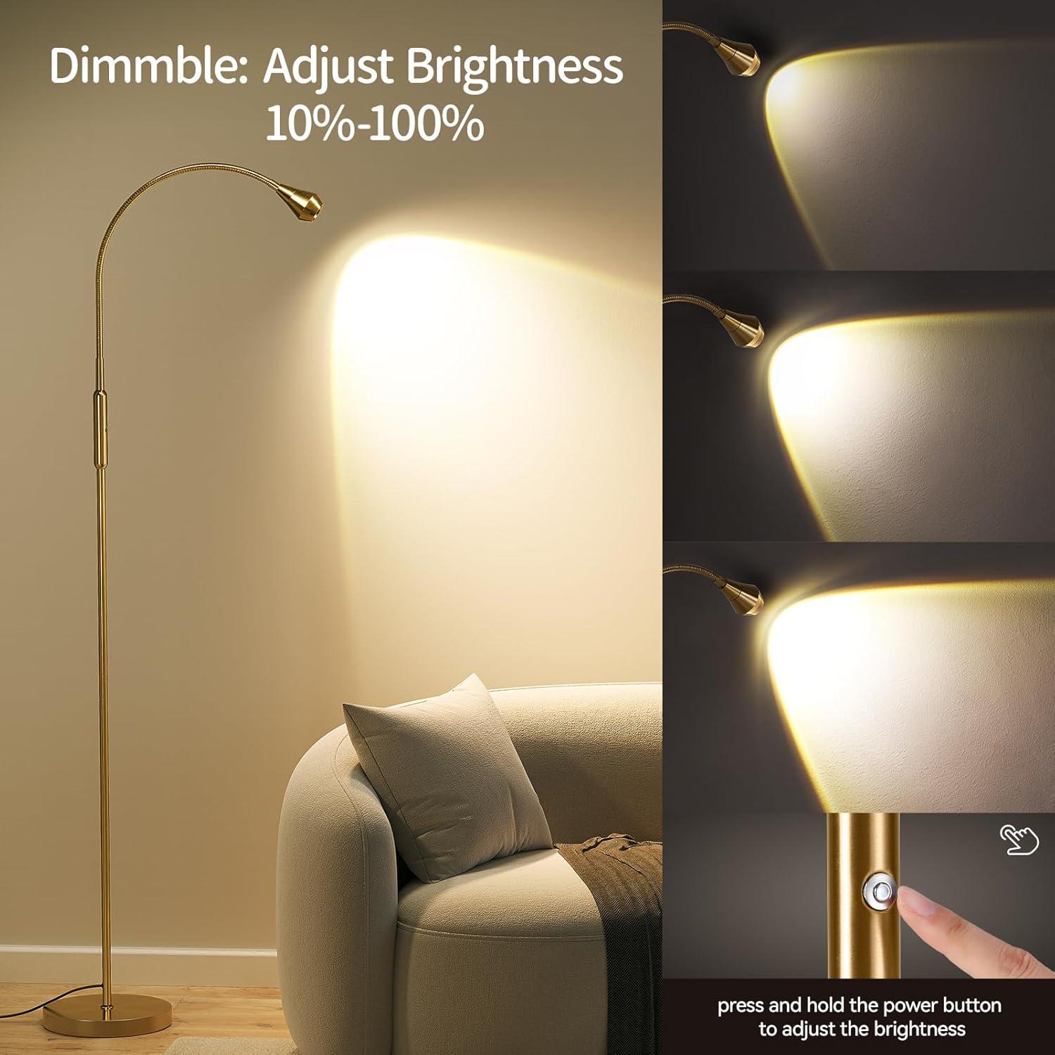 SUNMORY Adjustable LED Beam Floor Lamps for Living Room, Reading Lamp with Flexible Gooseneck, Dimmable Zoomable Spotlight, Work Light, Touch Control, Task Crafting Standing Lamp for Office Bedroom