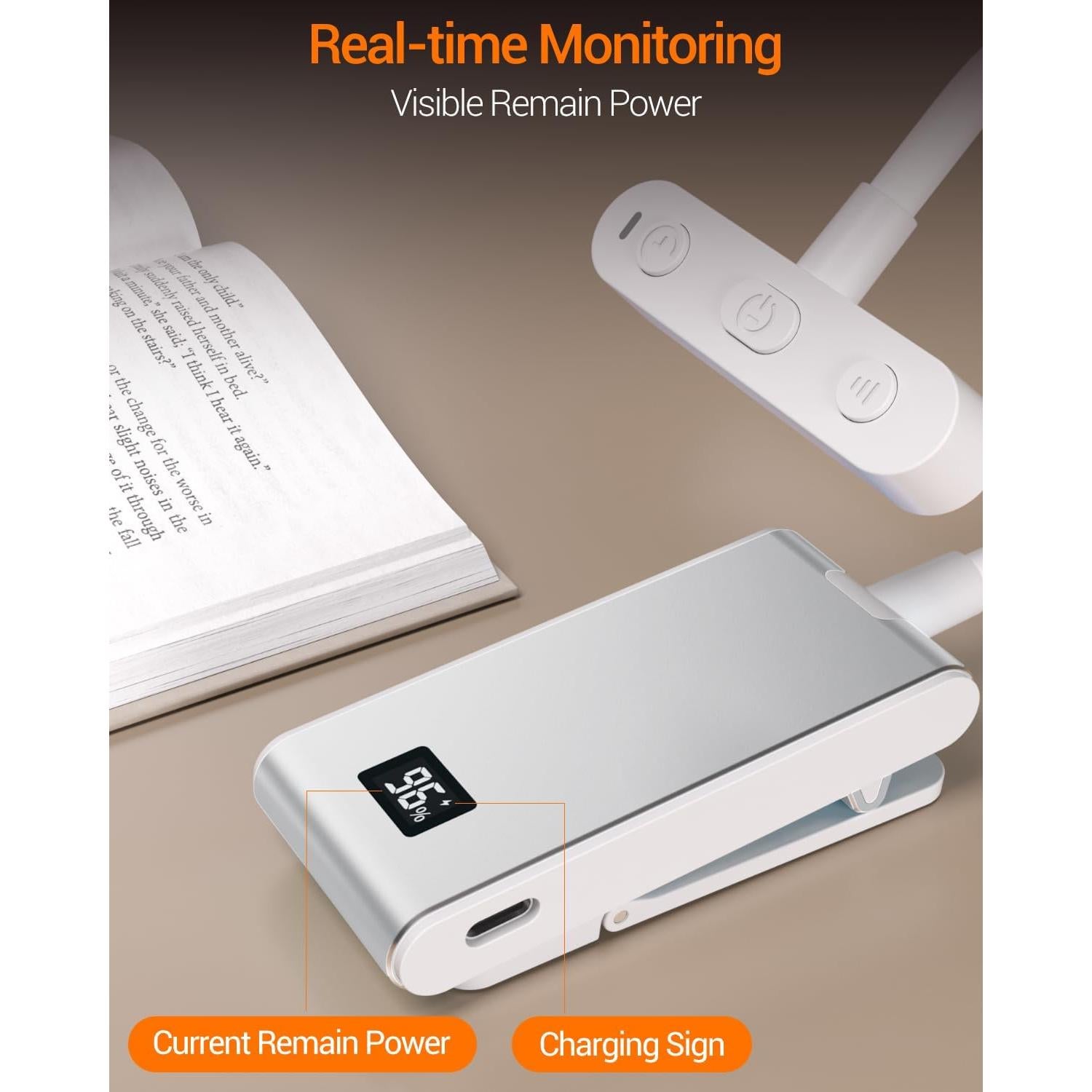 Luz de Libro LED Recargable COKWEL Plata 360° Ajustable