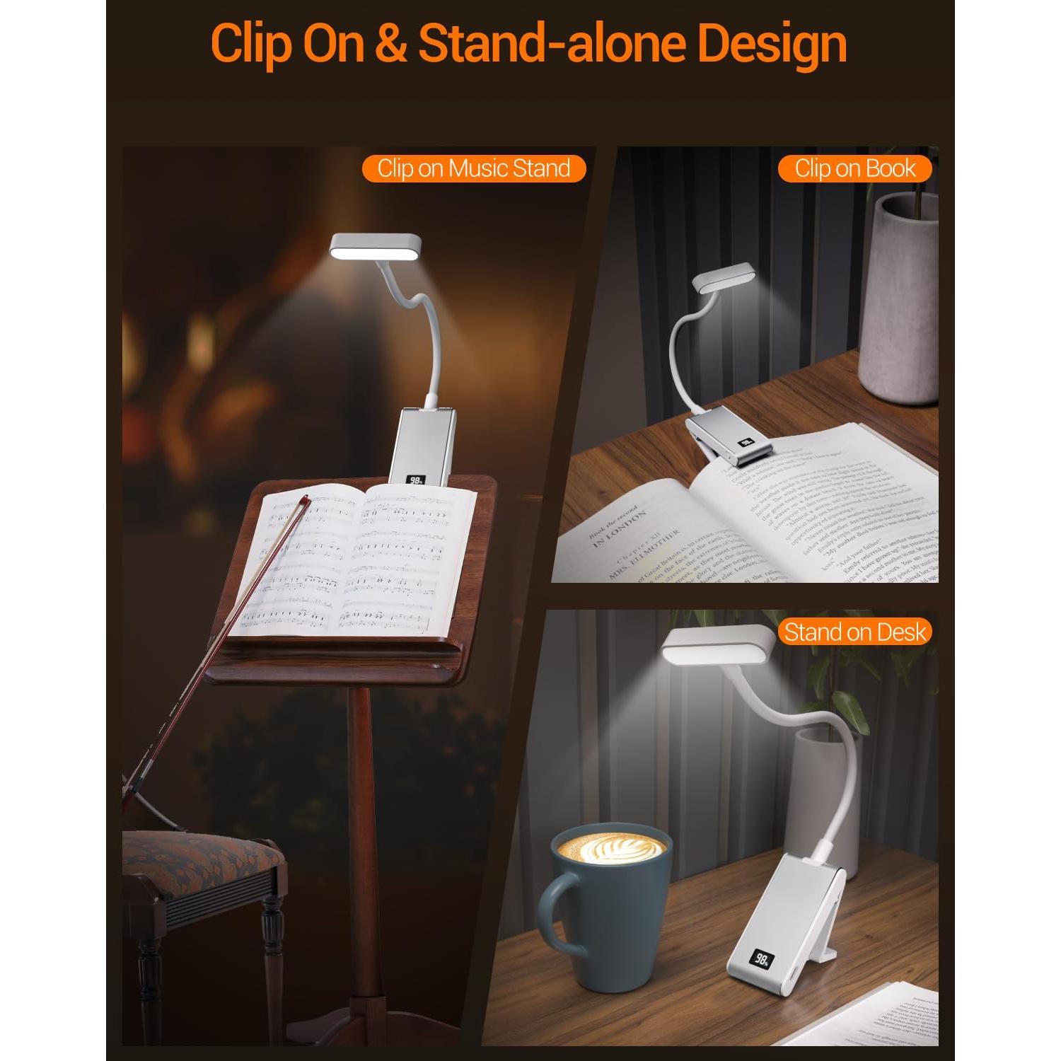 Luz de Libro LED Recargable COKWEL Plata 360° Ajustable