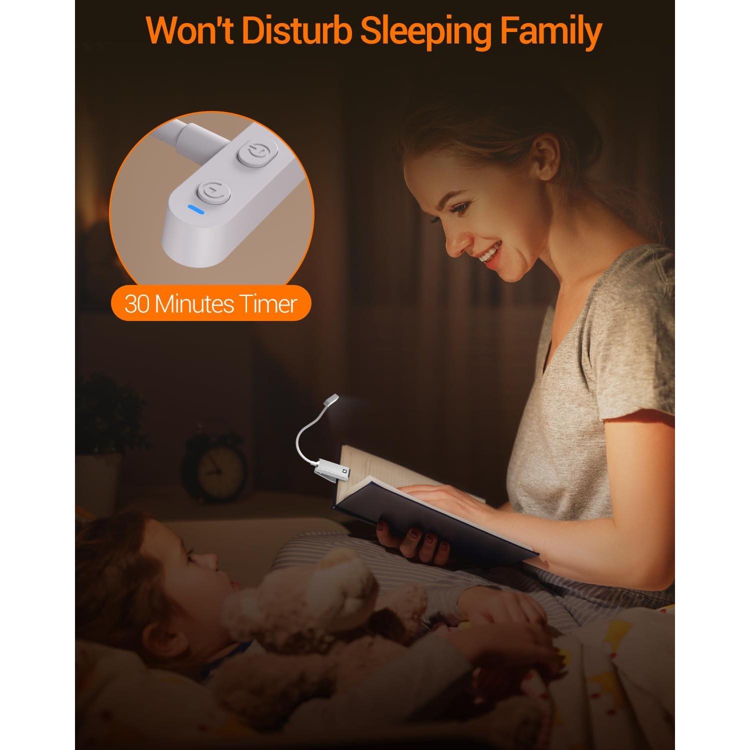 Luz de Libro LED Recargable COKWEL Plata 360° Ajustable