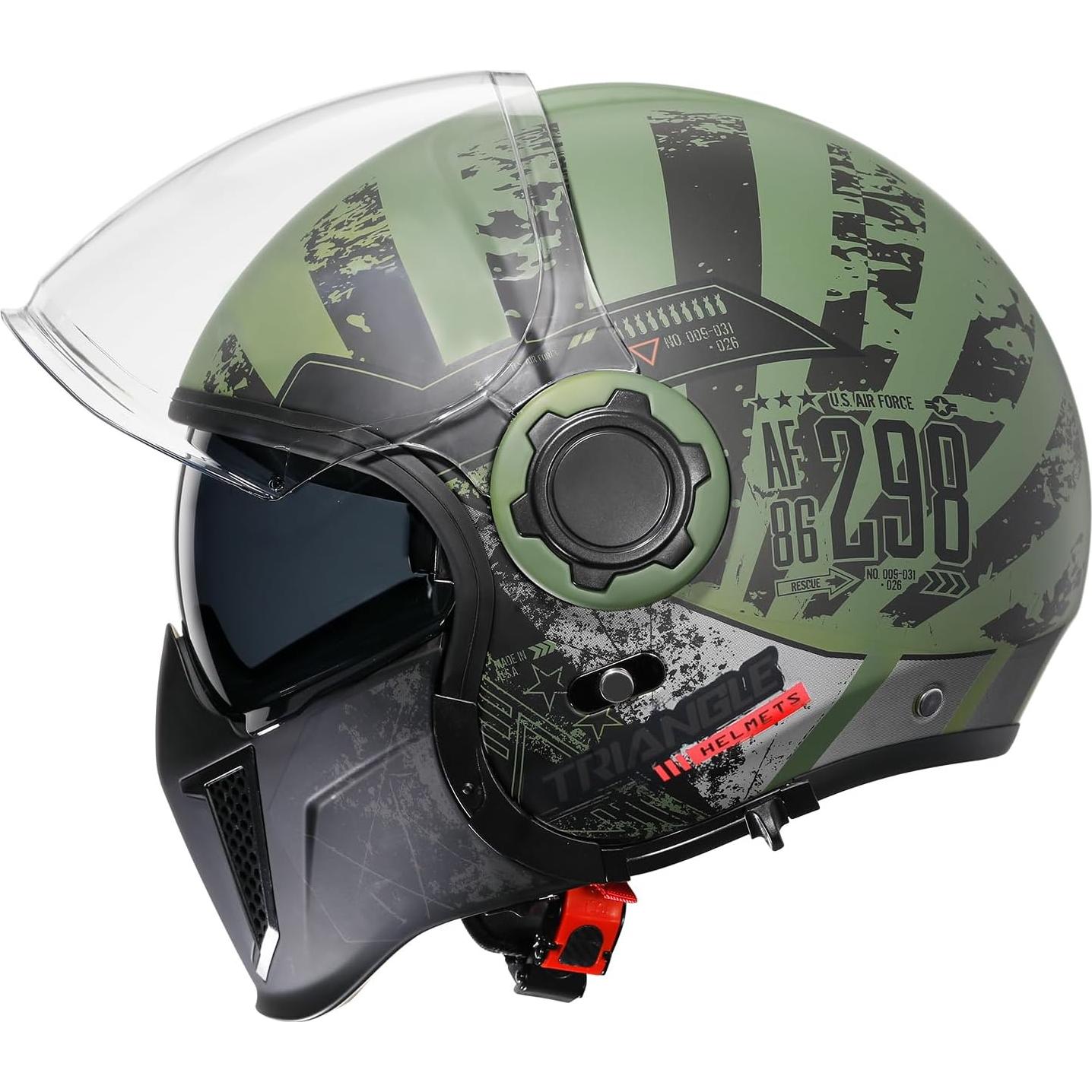 Casco de Motocicleta TRIANGLE OP12A Verde Doble Visor