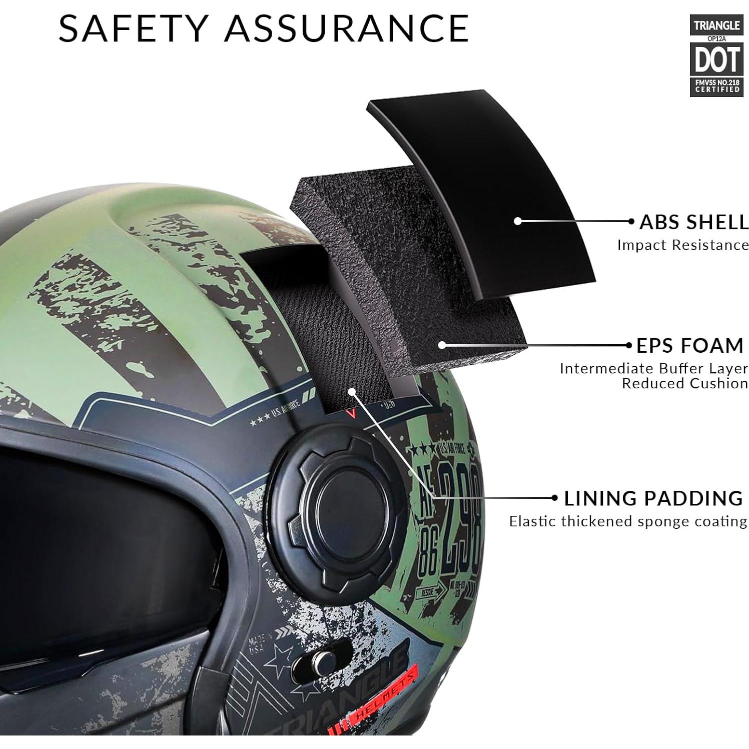 Casco de Motocicleta TRIANGLE OP12A Verde Doble Visor