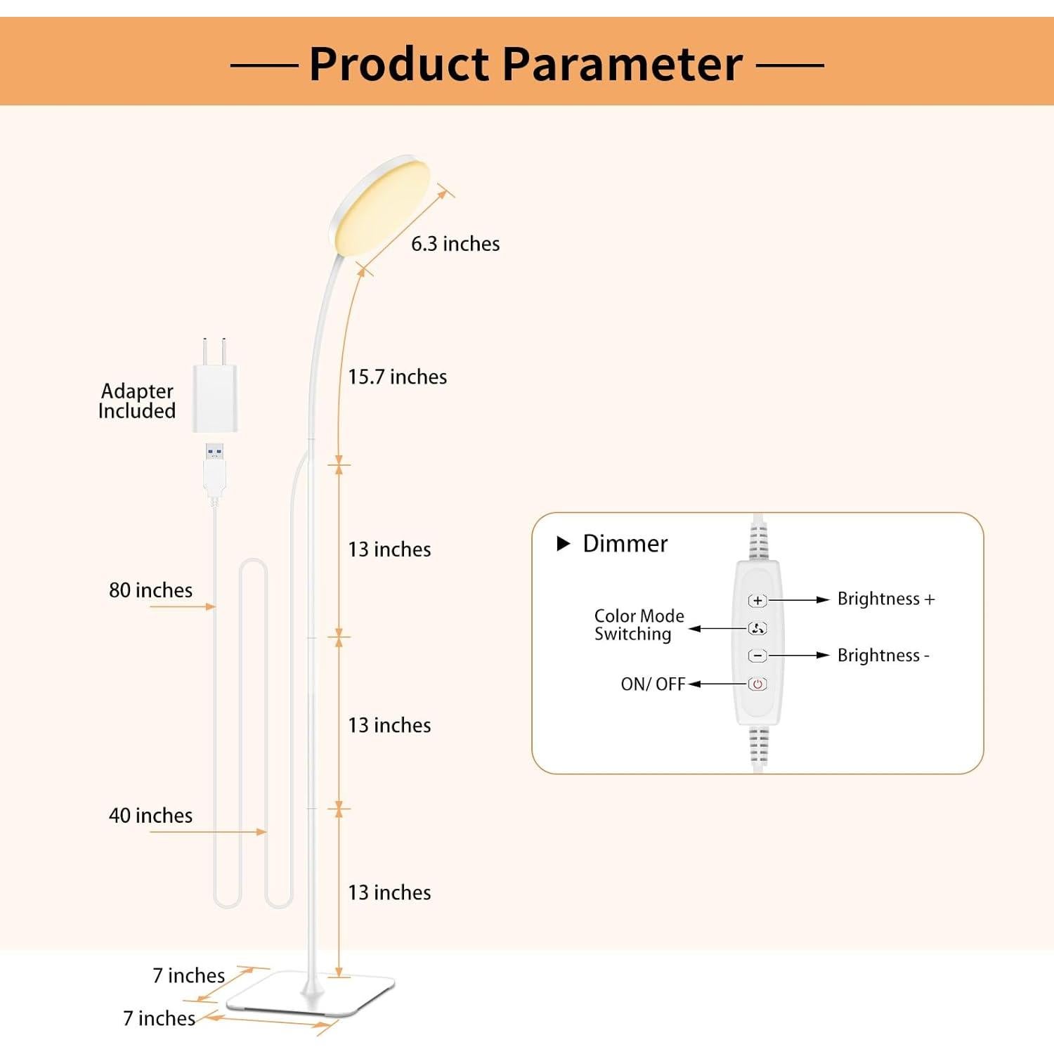 Lámpara de Piso LED Mojimdo 168, 2-en-1 Ajustable USB 10W