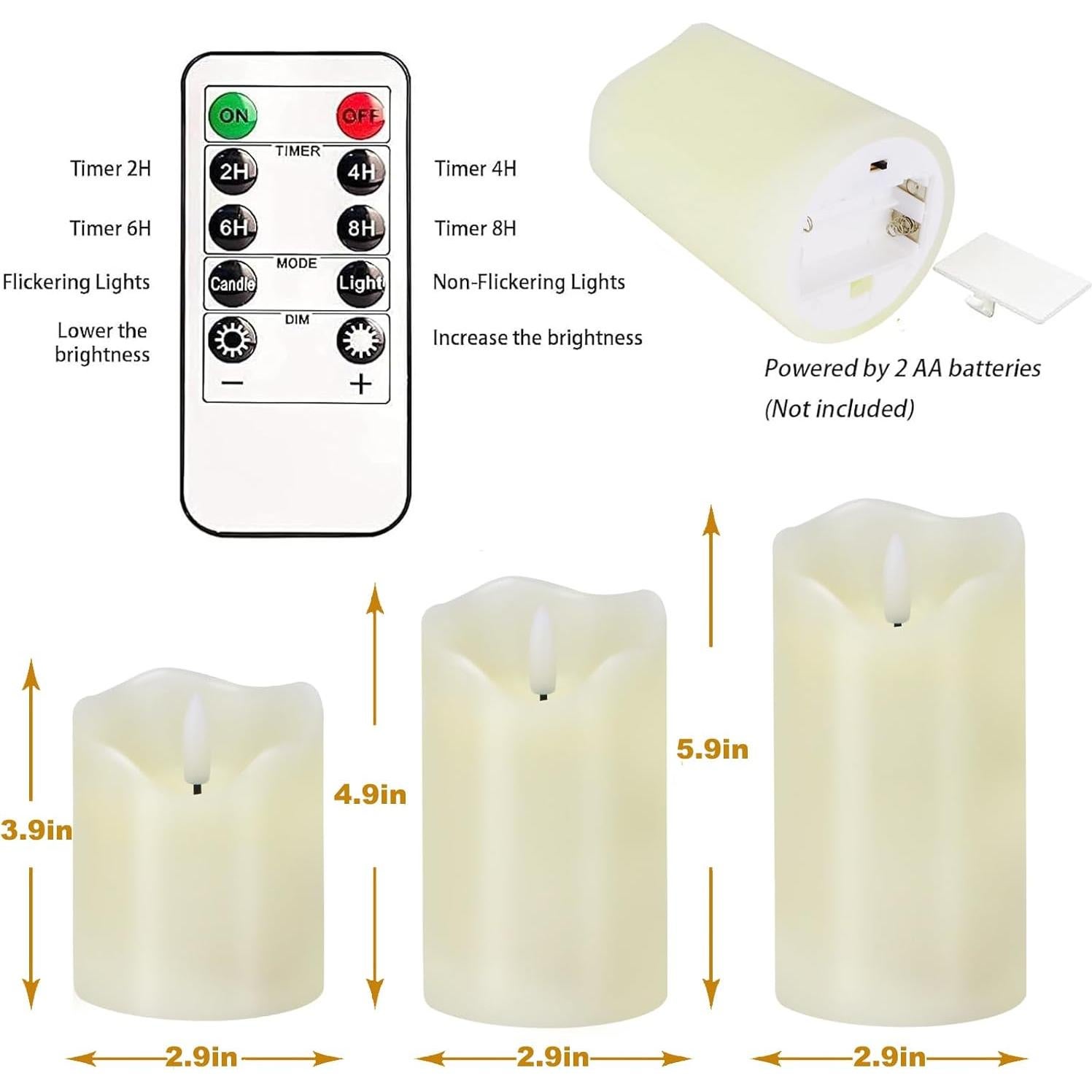 Juego de 3 Velas LED Sin Llama Veki con Control Remoto Marfil