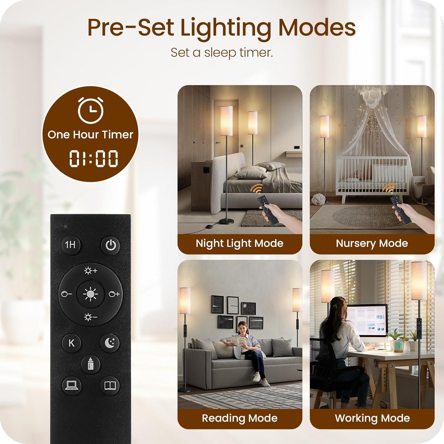 2 Lámparas de Pie Regulables GOEBLESON 66" LED 10W Control Remoto