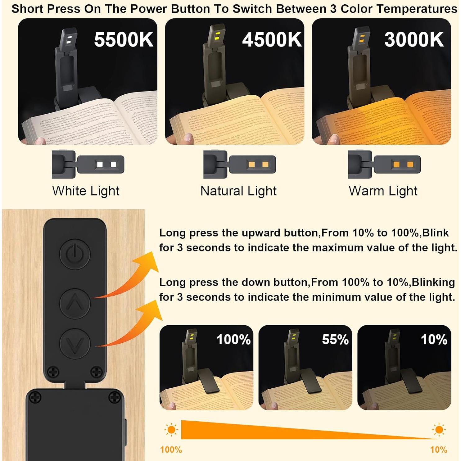 Lámpara de Lectura Recargable NEWZCLA 2 Pack Clip-On LED