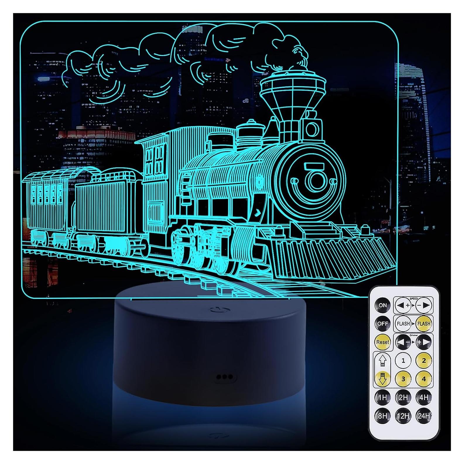 Luz Nocturna 3D Tren de Vapor Oboist con Control Remoto